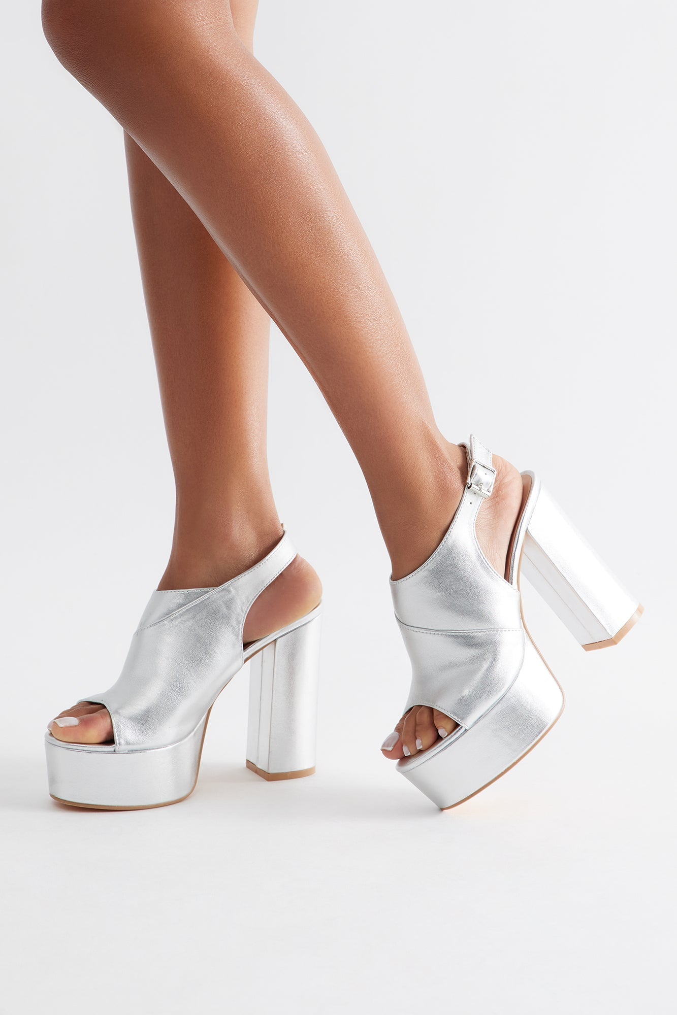 Kona Ankle Strap Platform Heels - Silver
