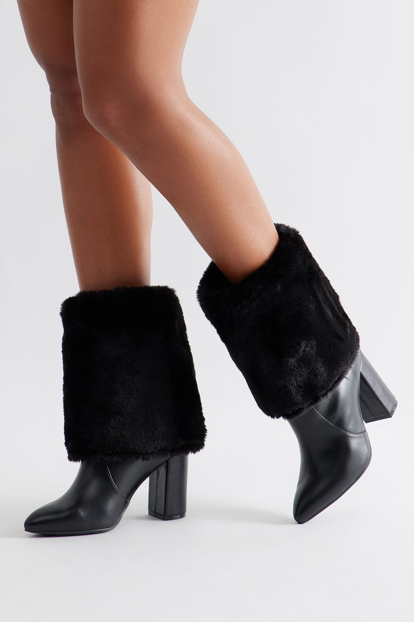Midtown Faux Fur Overlay Booties - Black