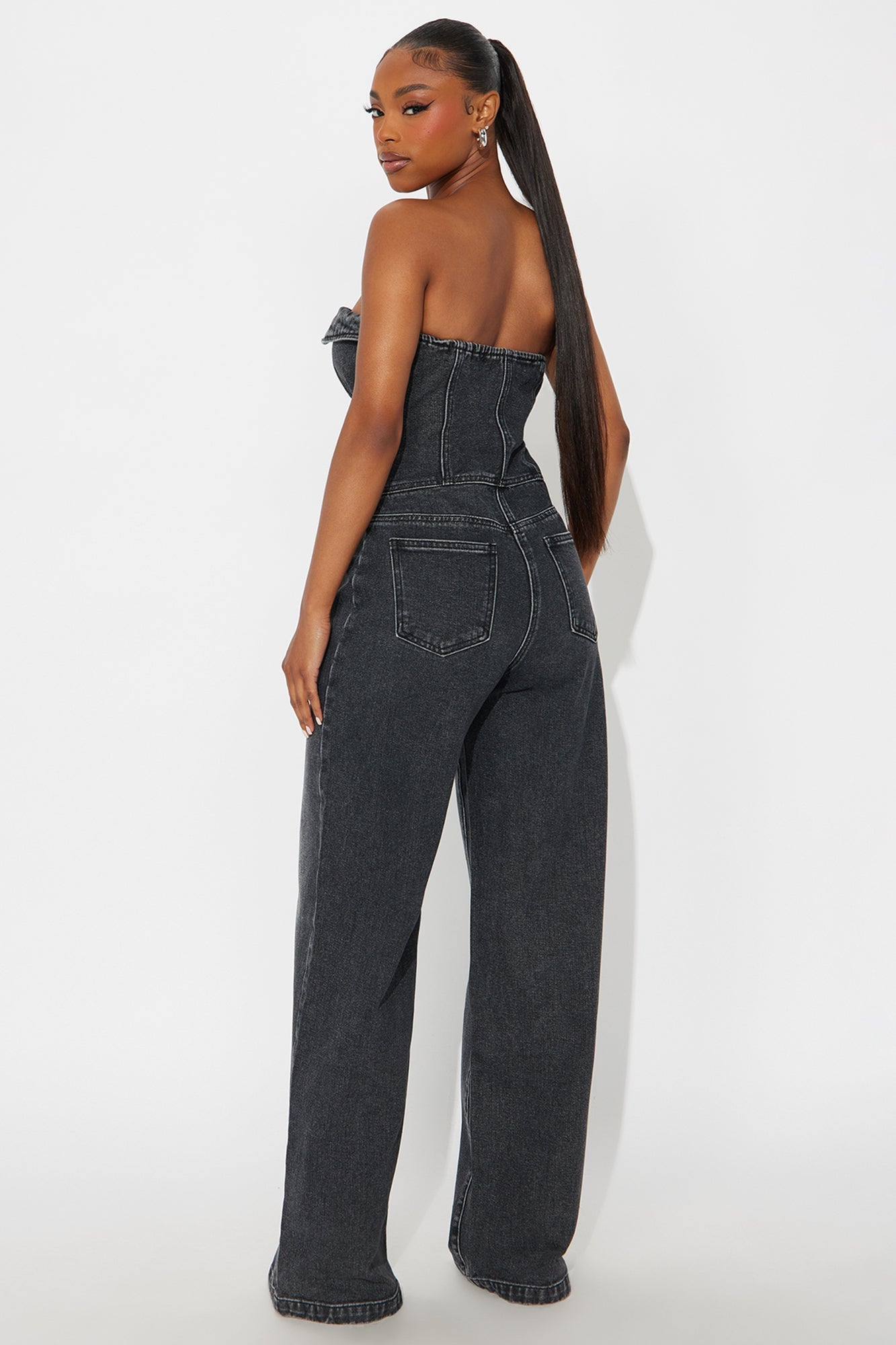Level Up Denim Wide Leg Jumpsuit - Black Wash