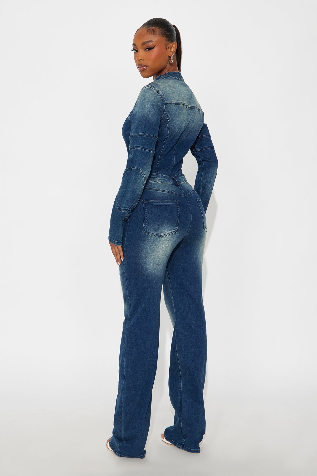 Camila Washed Denim Zip Front Jumpsuit - Denim