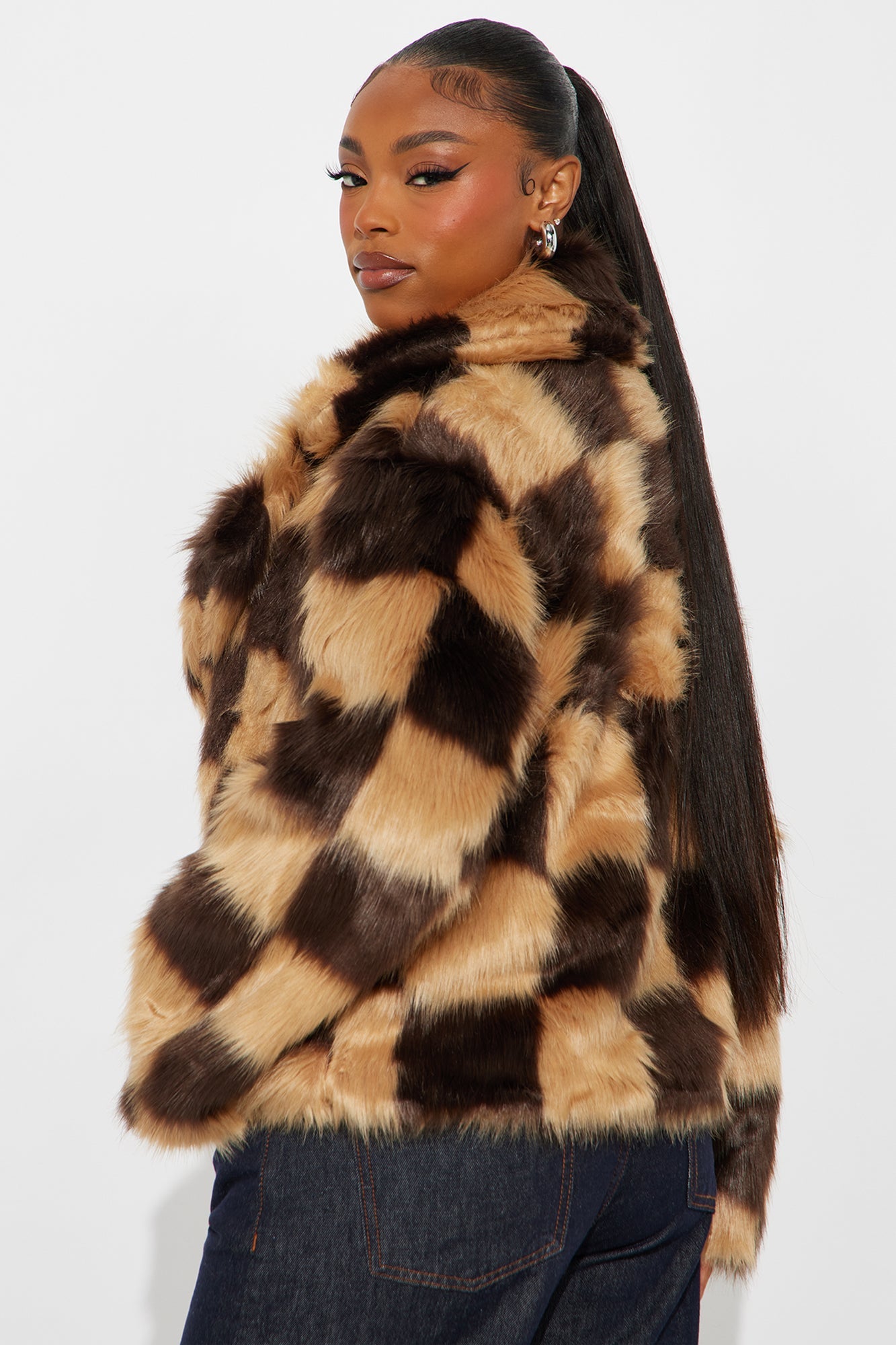 Check Me Out Faux Fur Jacket - Brown/combo