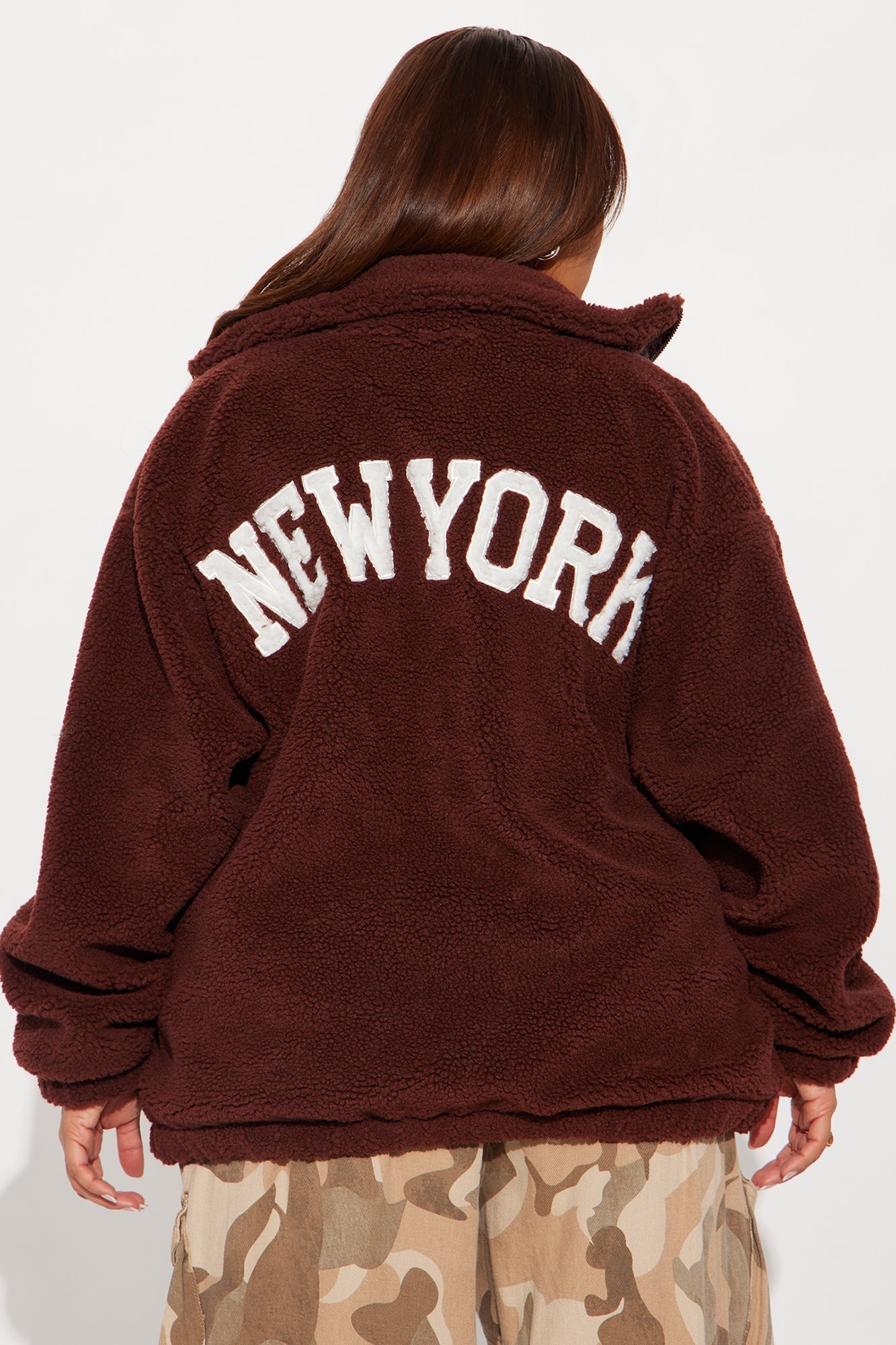 Cozy In New York Sherpa Jacket - Brown/combo