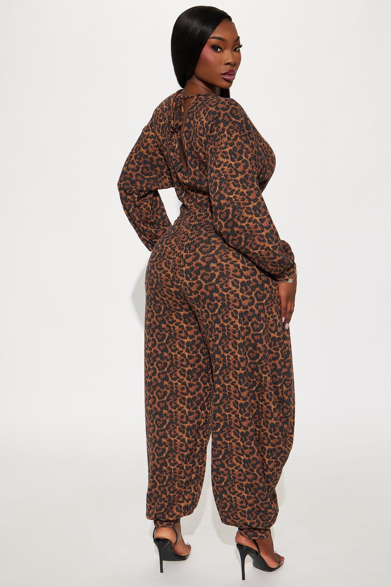 Let's Chill Leopard Barrel Wide Leg Jumpsuit - Brown/combo