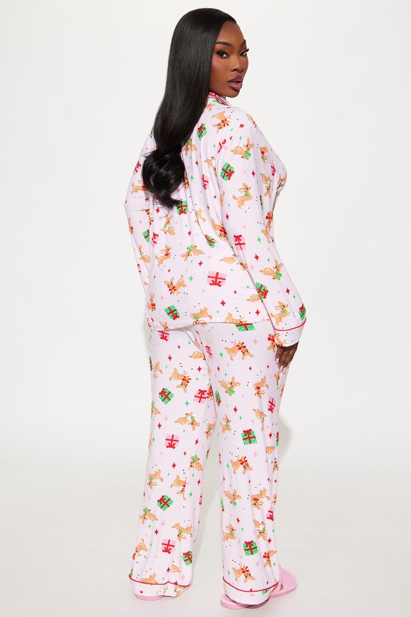Santa's Reindeer 3 Piece PJ Pant Set - Pink/combo