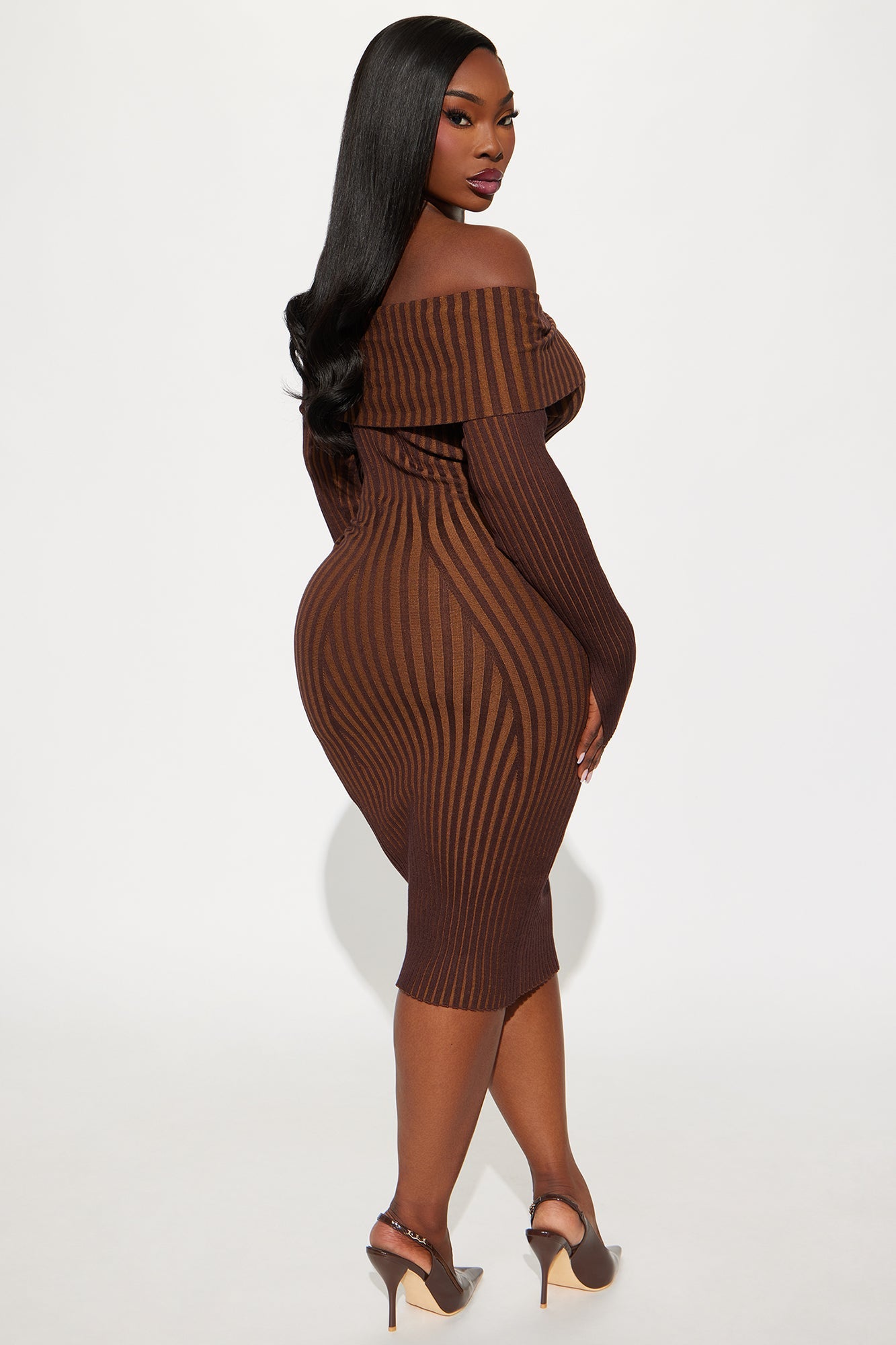 Cosette Striped Sweater Midi Dress - Brown
