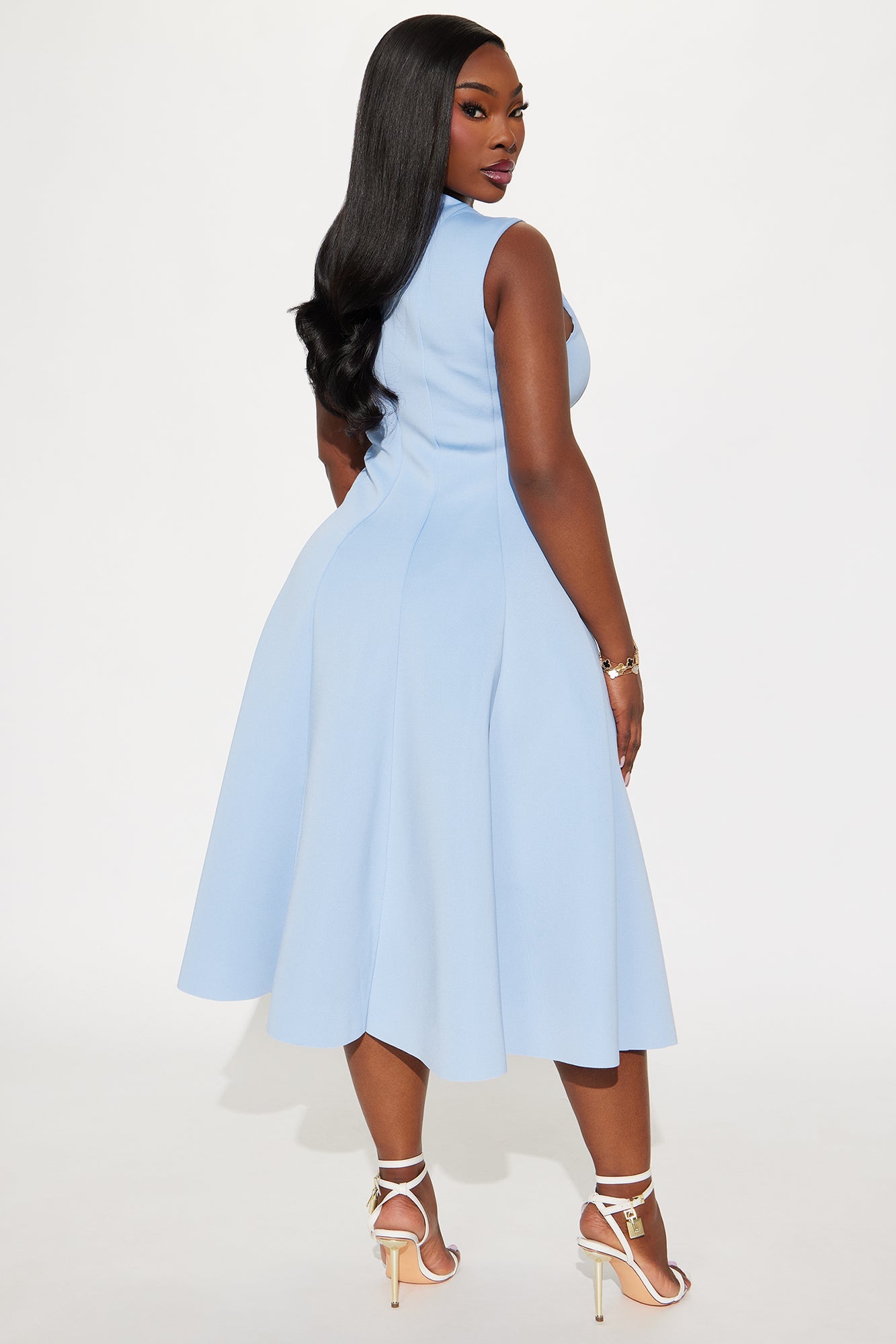 Sweet Sunday Pleated Midi Dress - Blue