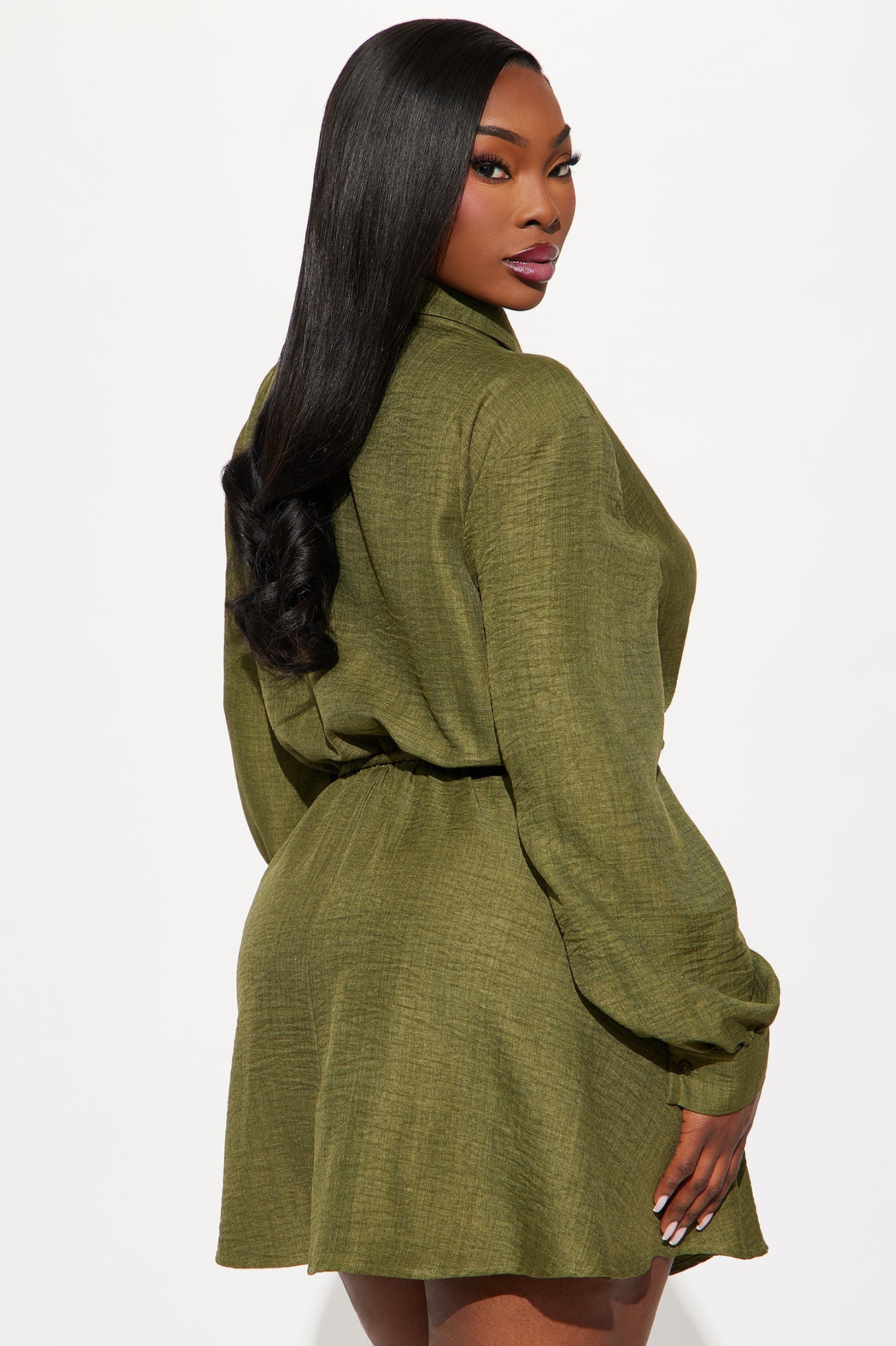 Julia Belted Linen Mini Dress - Olive