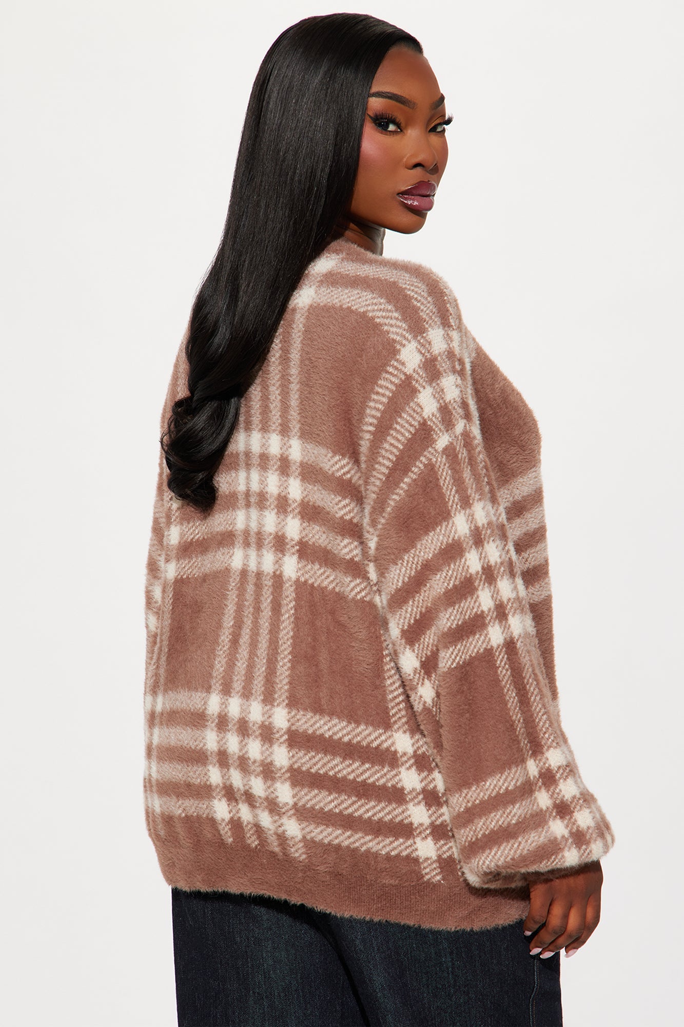 Feels Like Fuzzy Plaid Cardigan - Taupe/combo