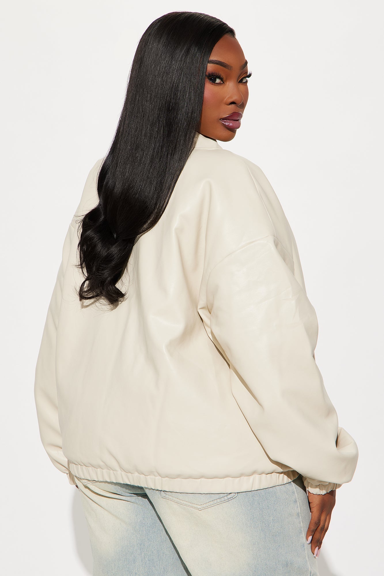 Comfort Zone Faux Leather Puffer Jacket - Stone