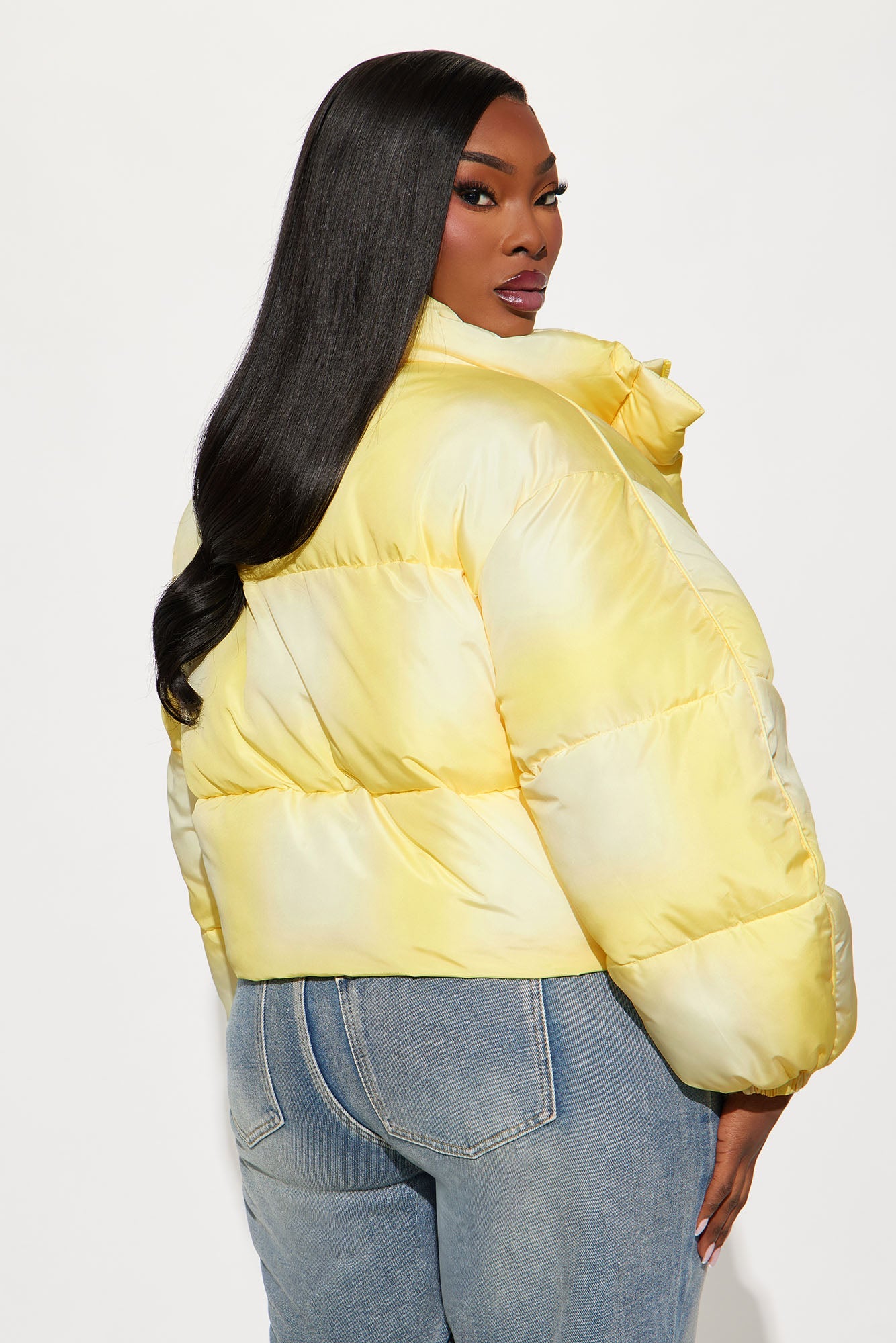 Zoe Ombre Cropped Puffer Jacket - Yellow
