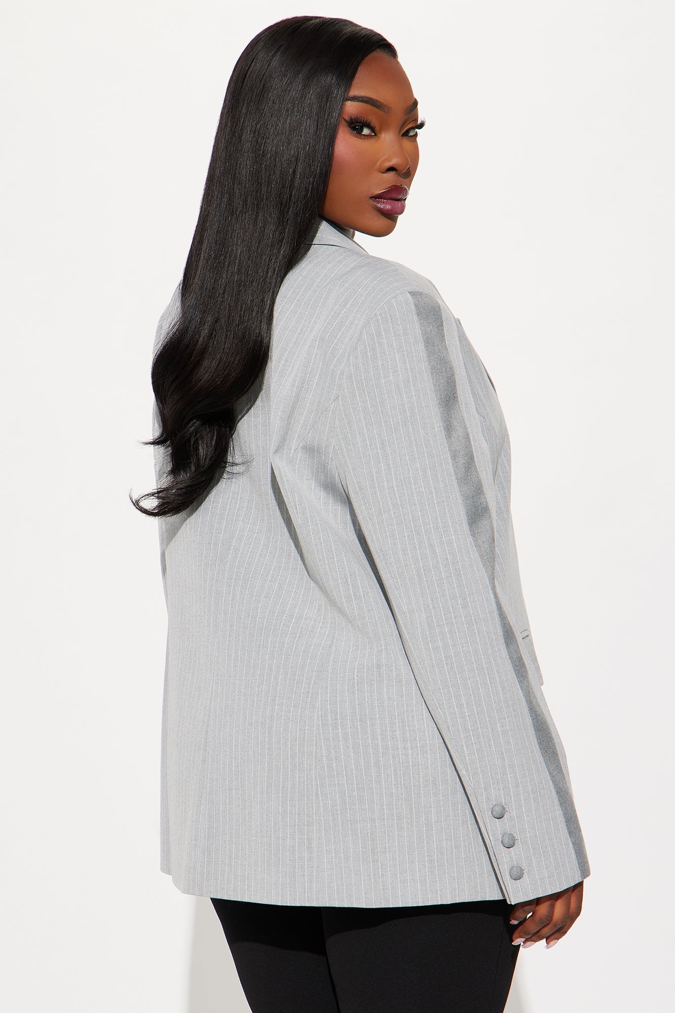 Evianna Twill Rigid Pinstripe Fitted Blazer - Charcoal/combo