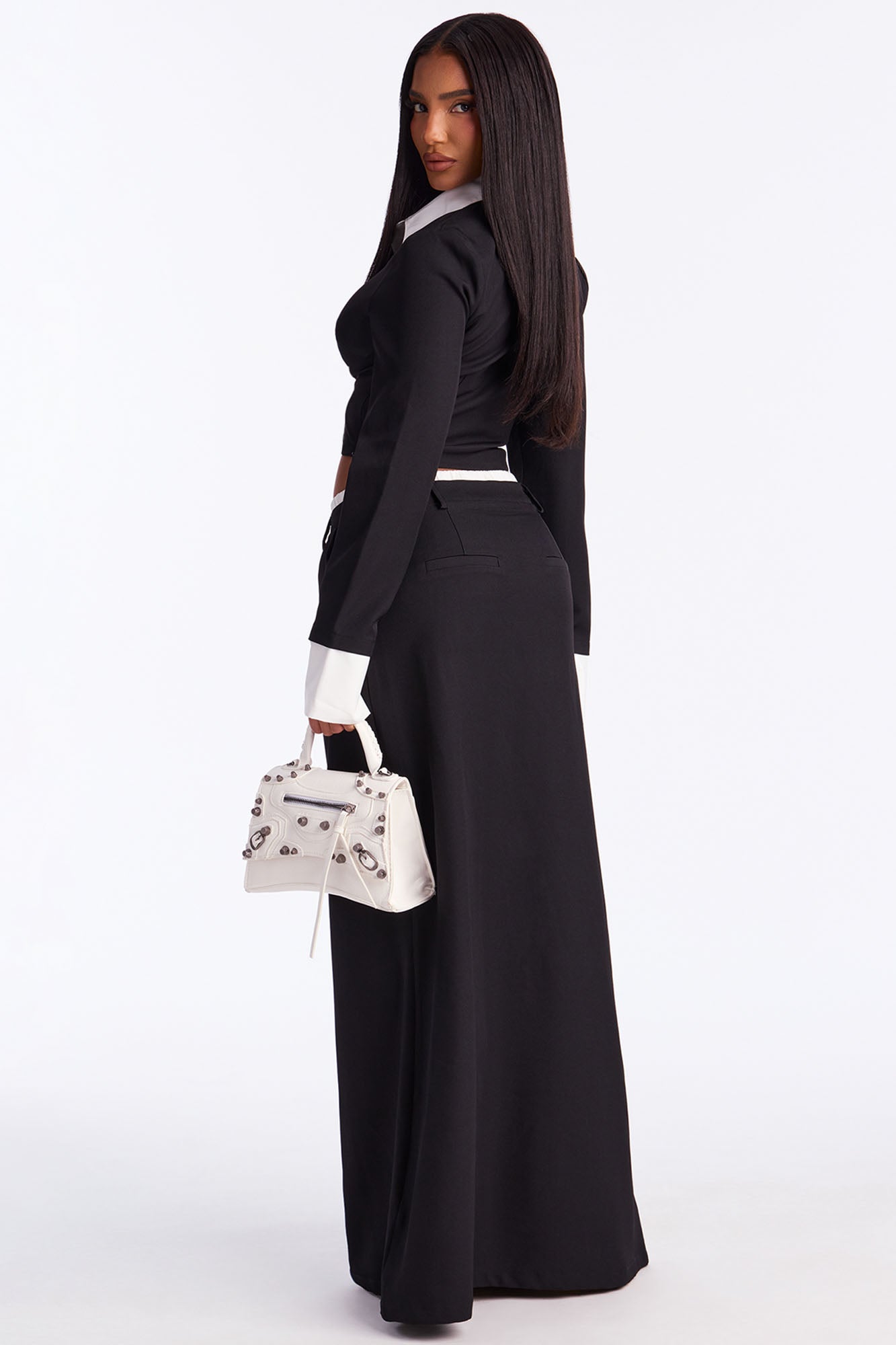 CEO Slay Maxi Skirt Set - Black/White