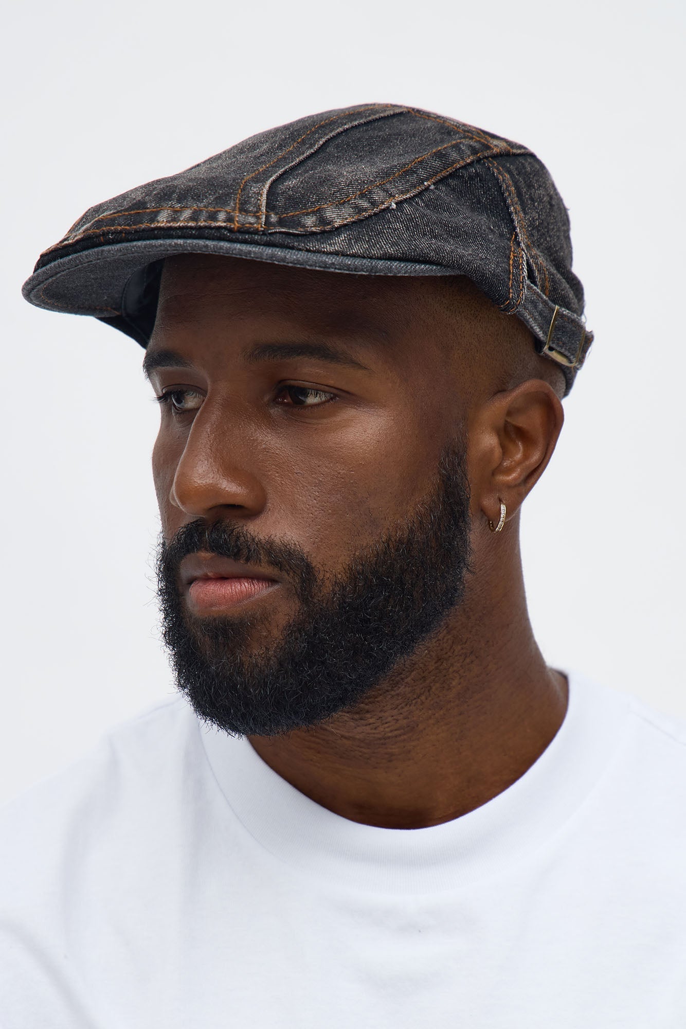 Adjustable Denim Flat Cap - Black Wash