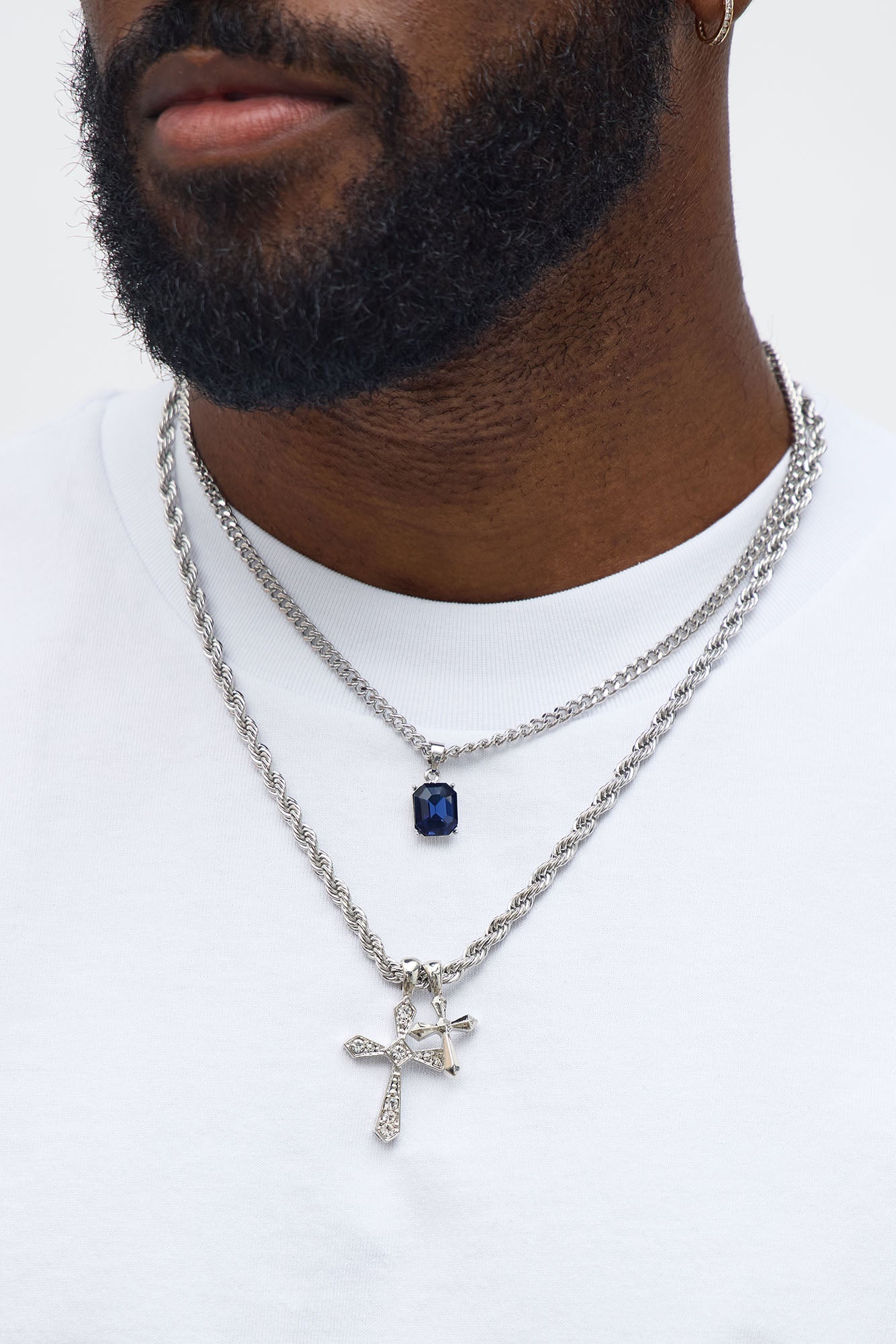 Fearless Pendant Necklace Set - Silver