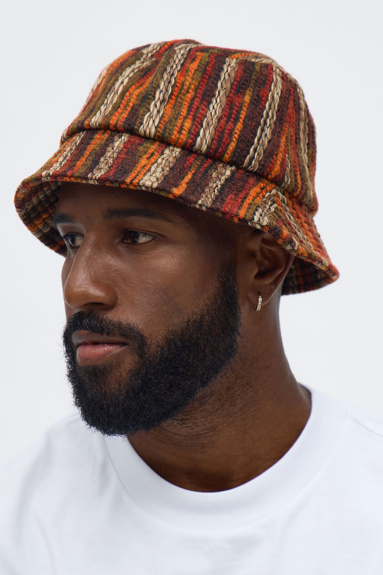 Melange Yarn Knitted Bucket Hat - Brown/combo