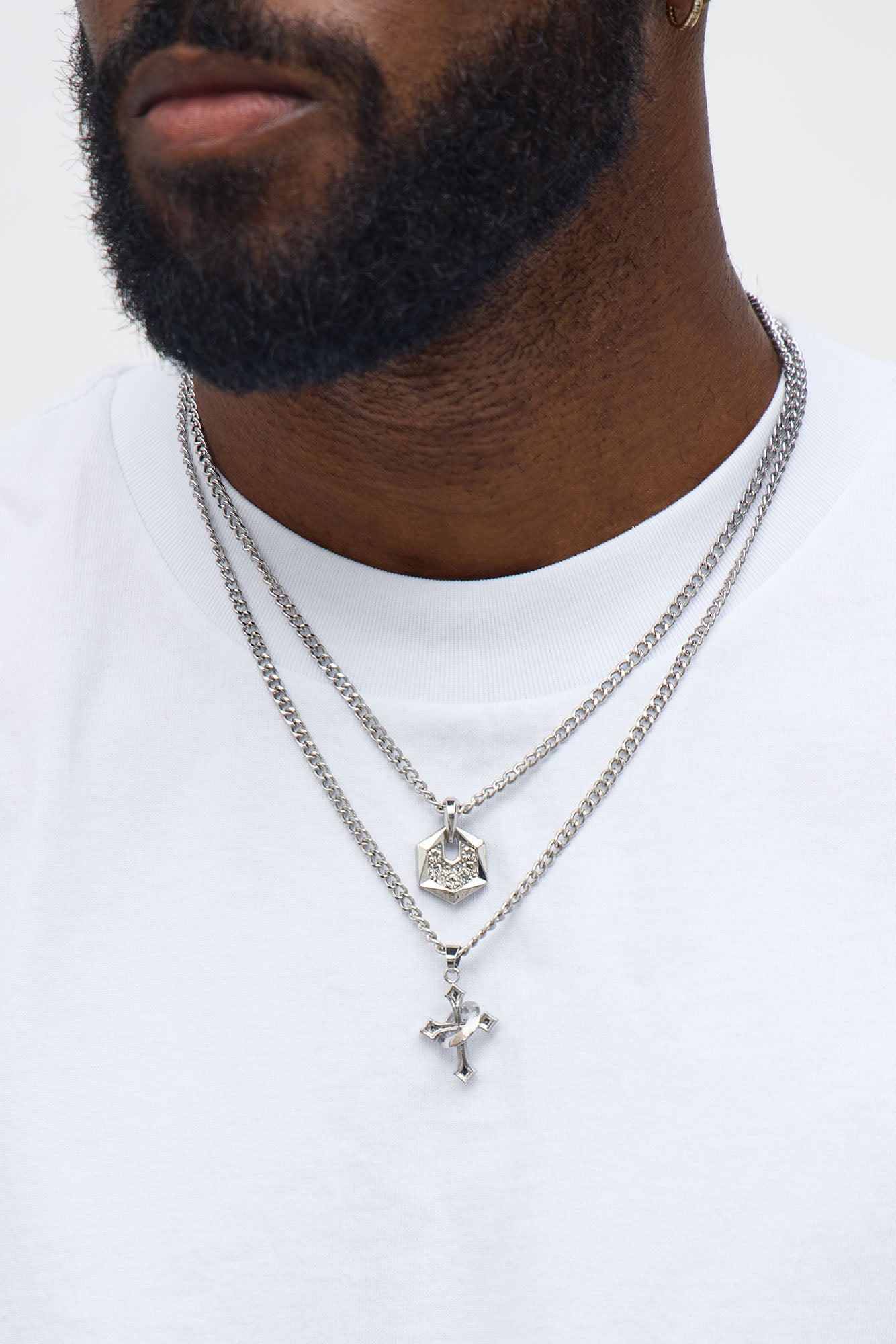 Cross Amulet Necklace Set - Silver