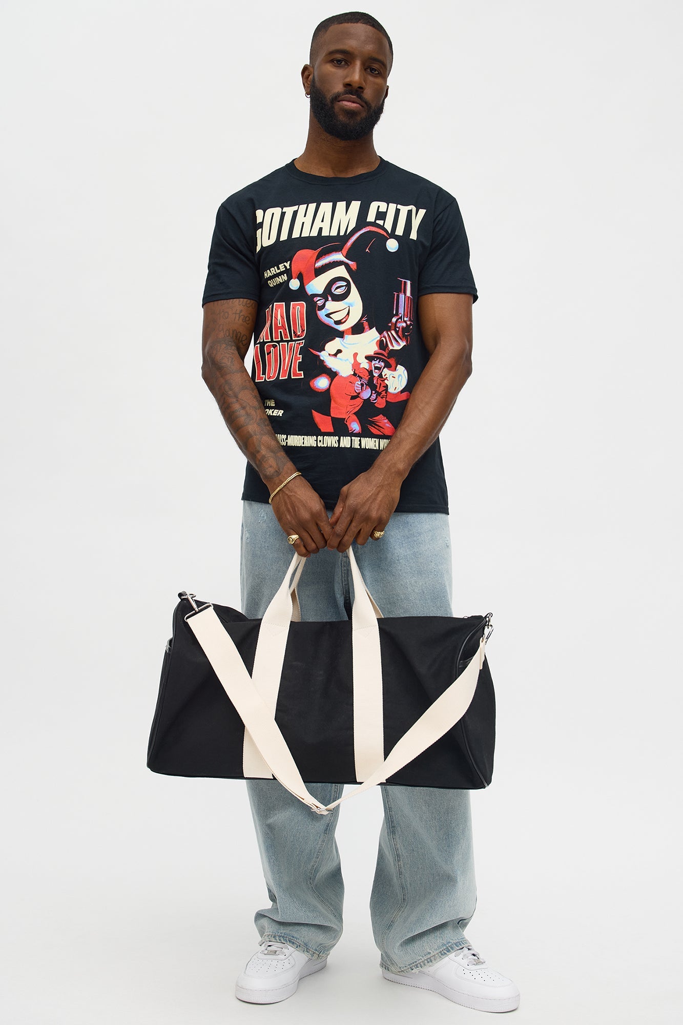 Varsity Canvas Barrel Duffle Bag - Black