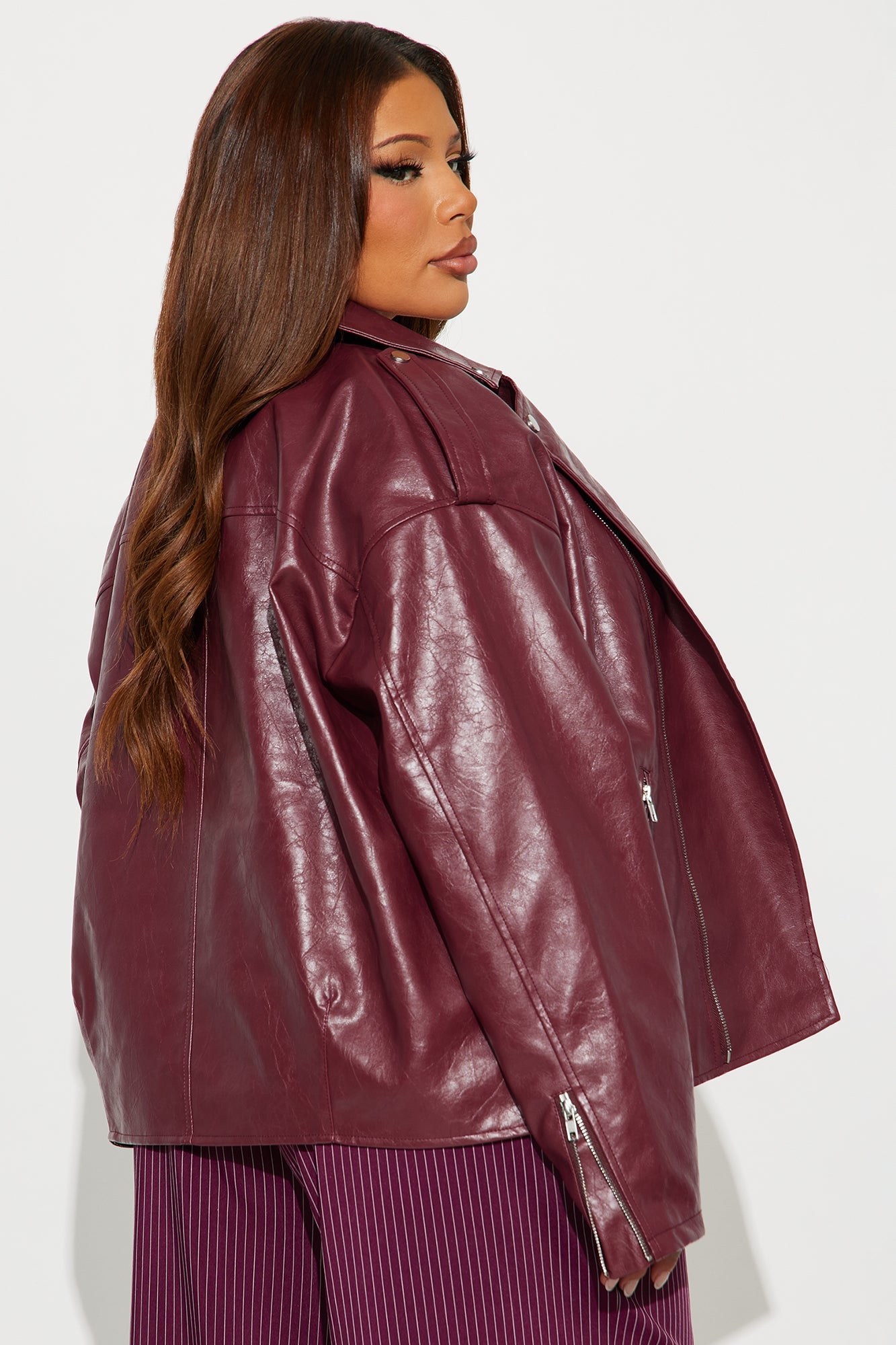 Higher Frequency Faux Leather Moto Jacket - Burgundy