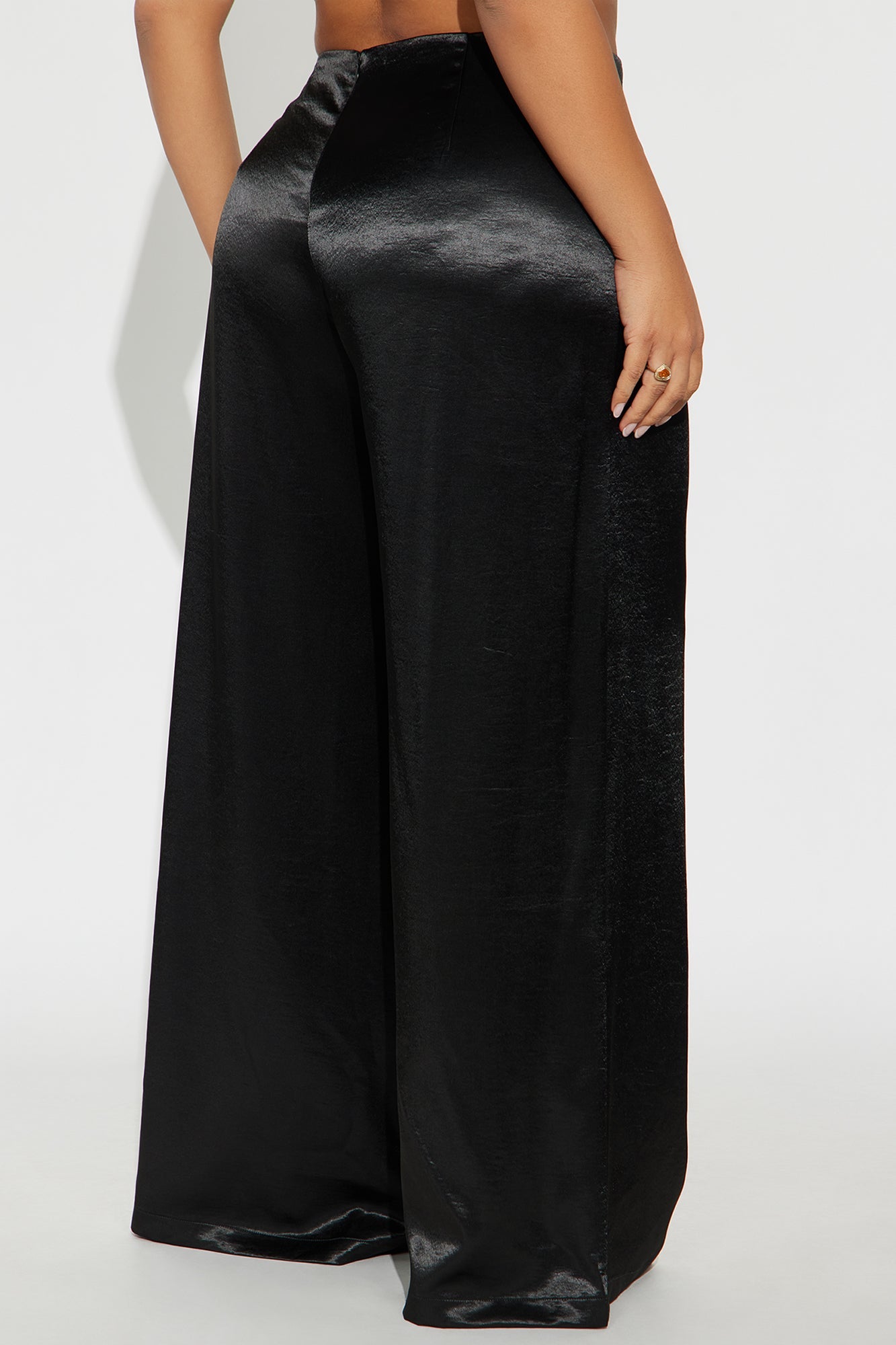 Sweet Serenade Satin Wide Leg V Front Pant 33 - Black