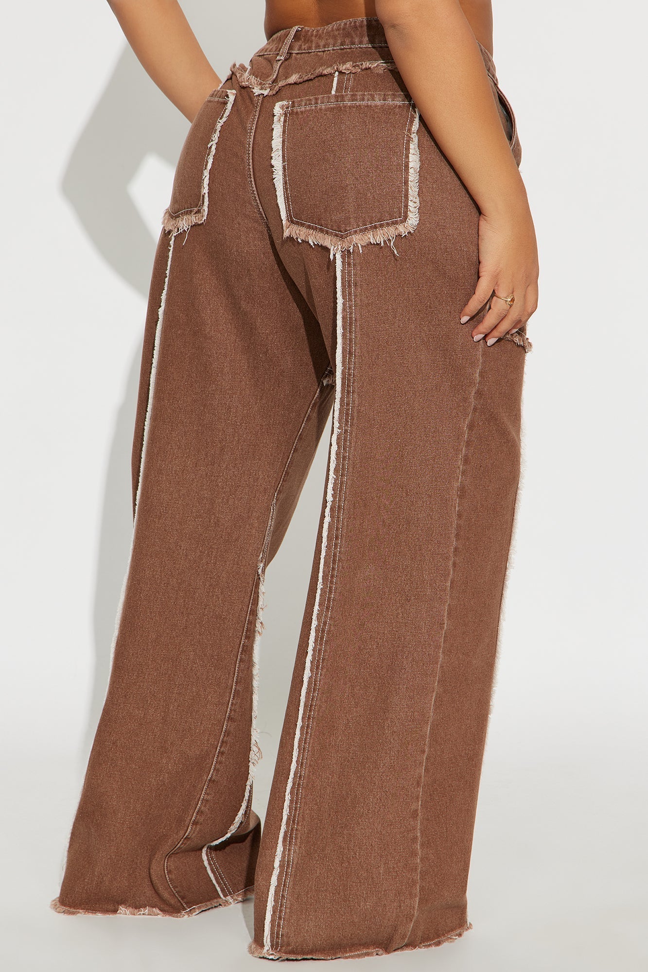 For The Record Frayed Wide Leg Jeans - Brown
