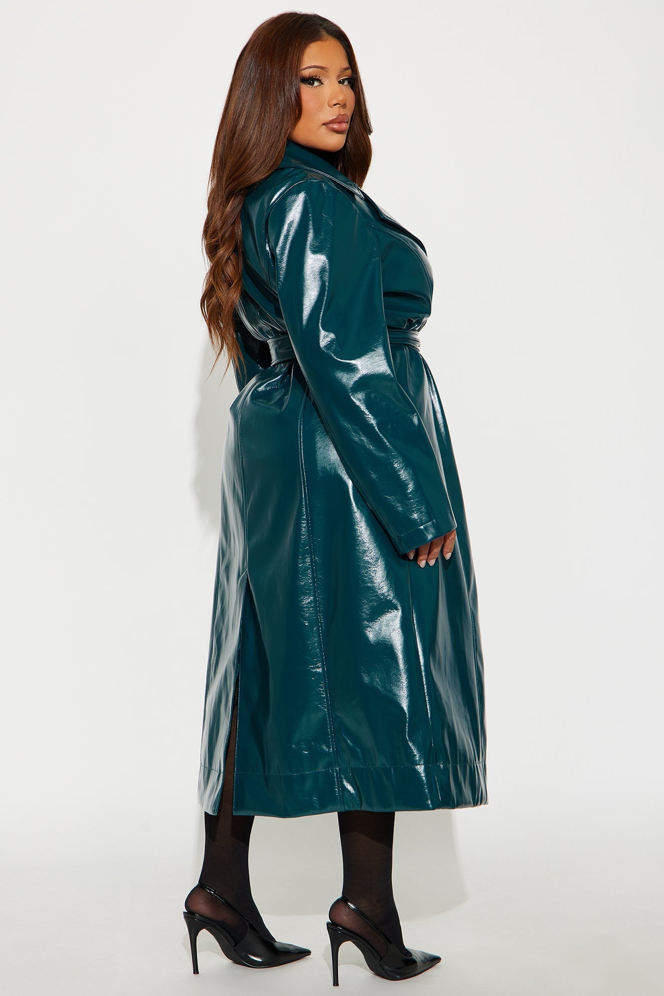 Kelis Faux Leather Trench Coat - Teal