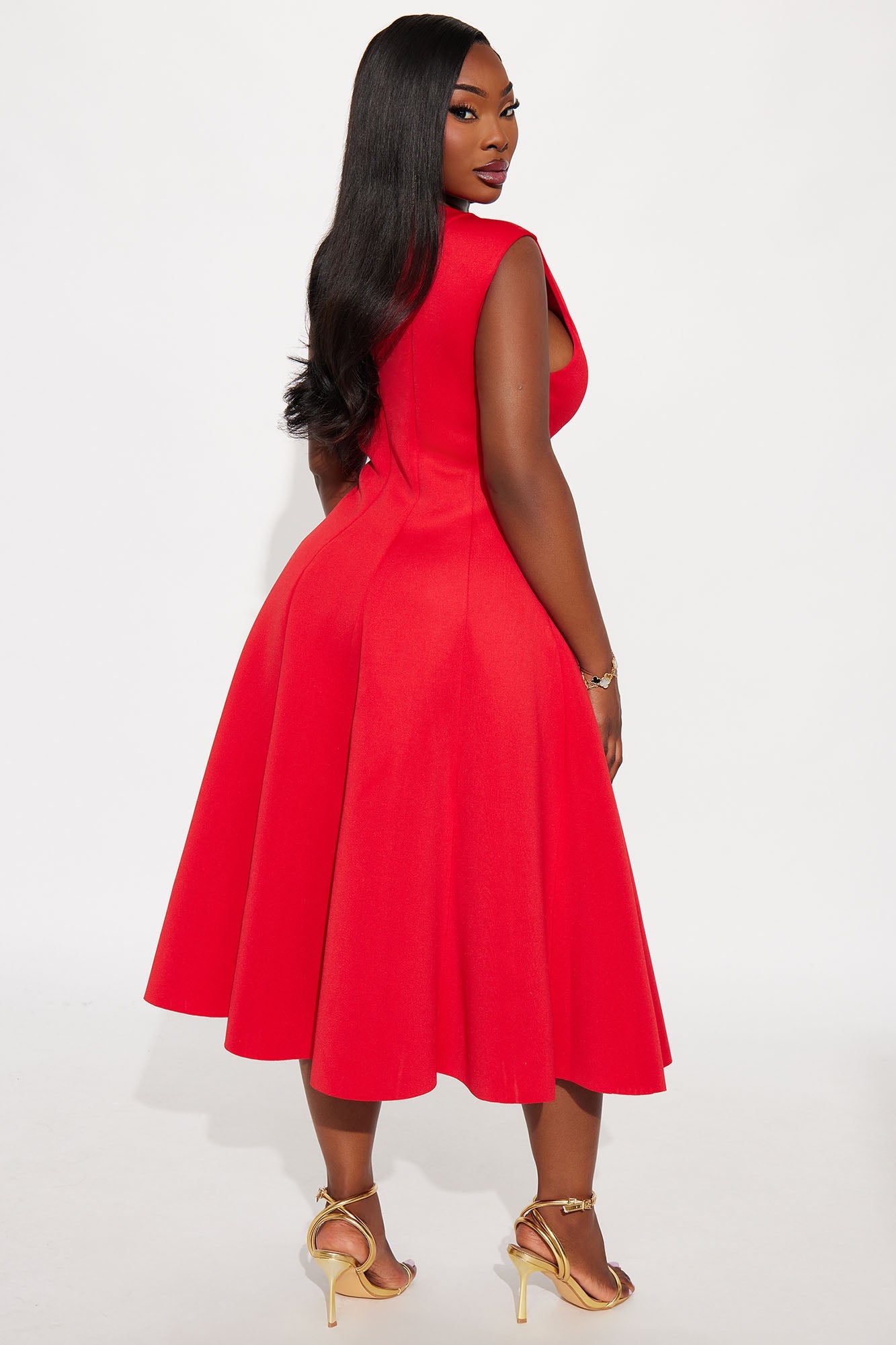 Sweet Sunday Pleated Midi Dress - Red