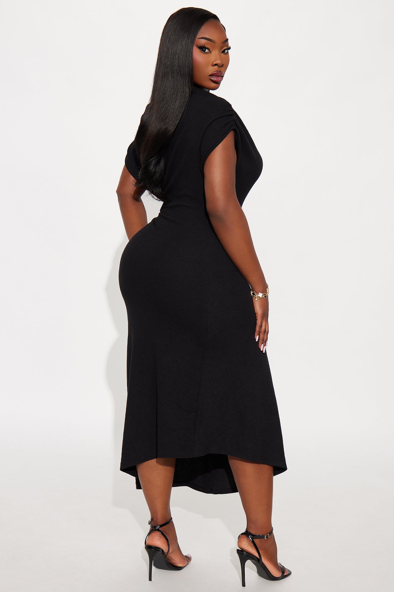 Milena Asymmetrical Textured Midi Dress - Black