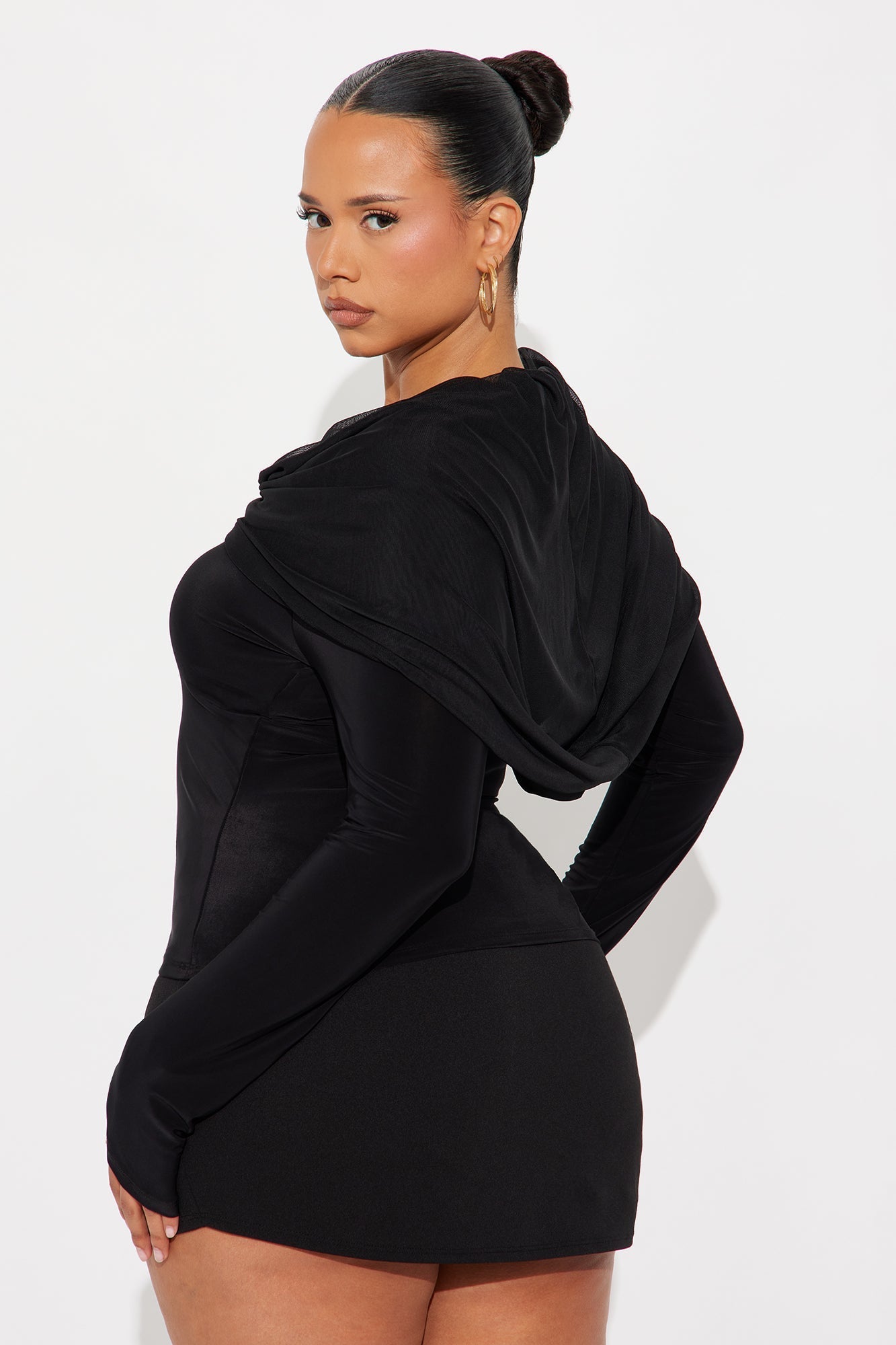 Ashtin Hooded Long Sleeve Top - Black