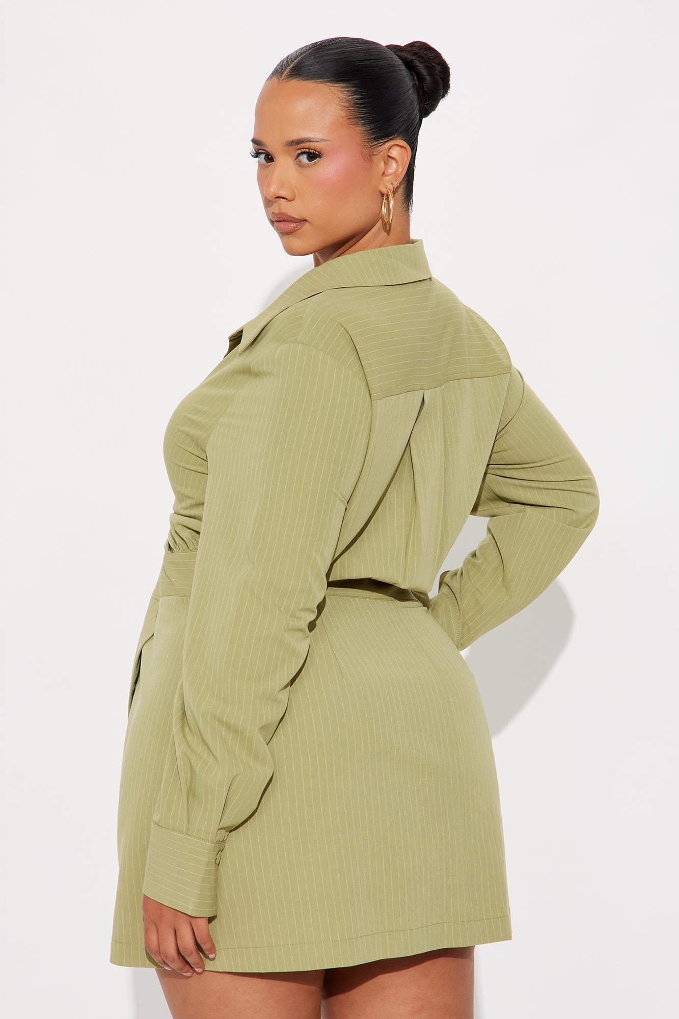 Full Schedule Pinstripe Mini Dress - Sage