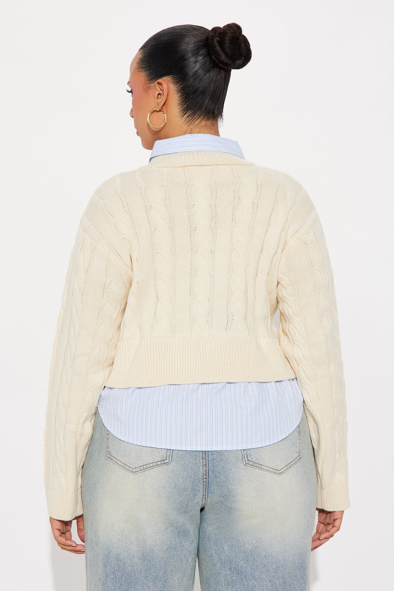 Make It Happen Set-In Poplin Sweater - Cream/combo
