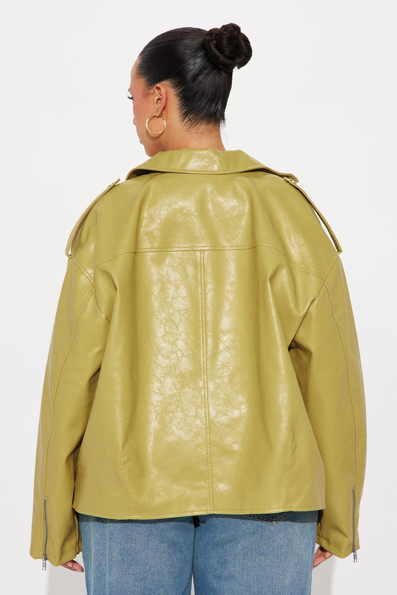 Higher Frequency Faux Leather Moto Jacket - Yellow