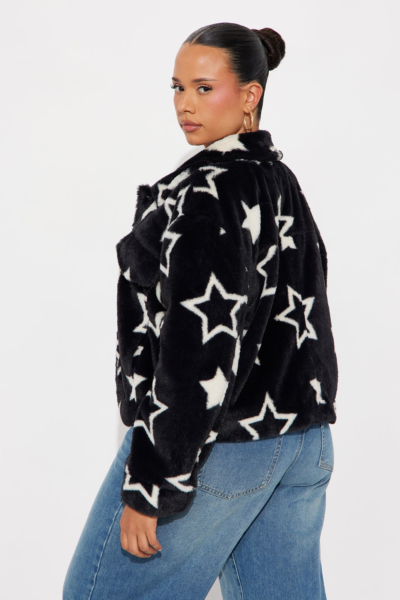 Stars Align Faux Fur Jacket - Black/combo