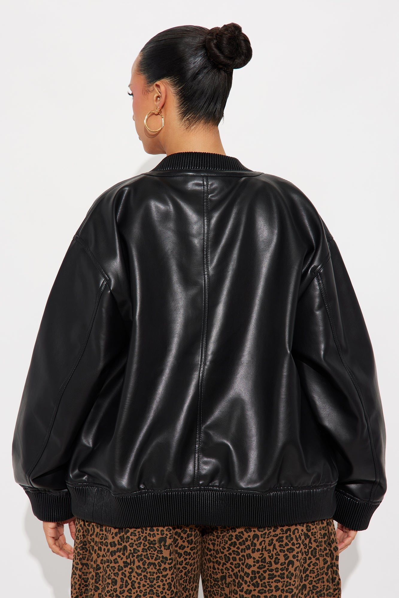 Gabrielle Faux Leather Bomber Jacket - Black
