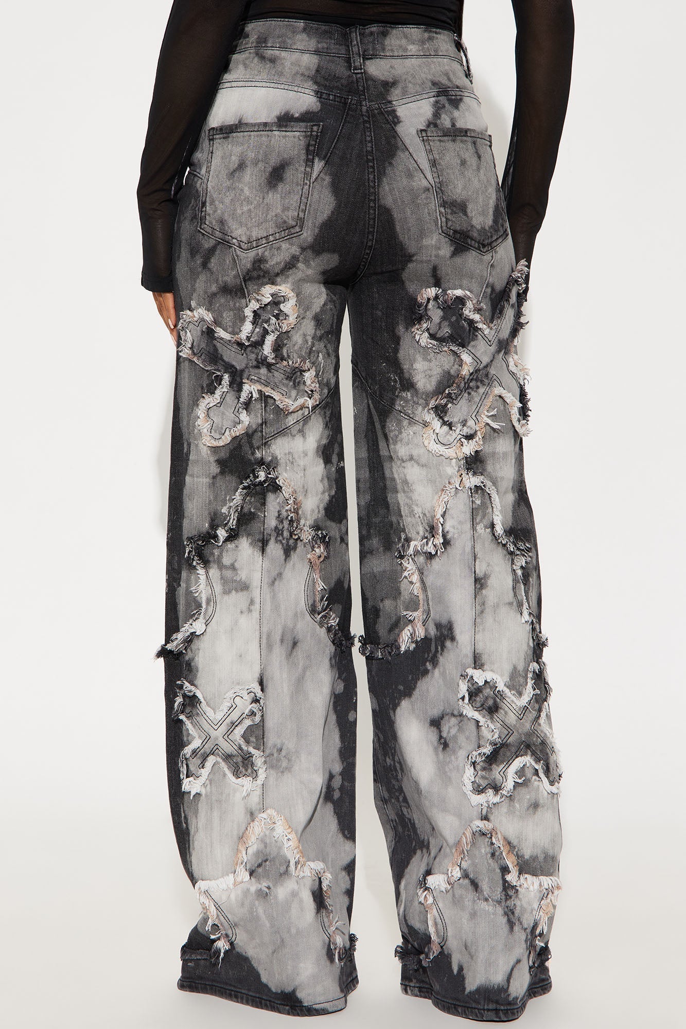 Double Crossed High Rise Applique Jeans - Black Wash