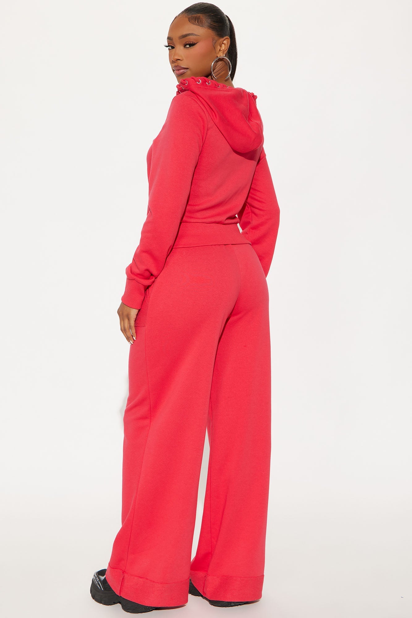 Speed Dial French Terry Hoodie Pant Set - Red