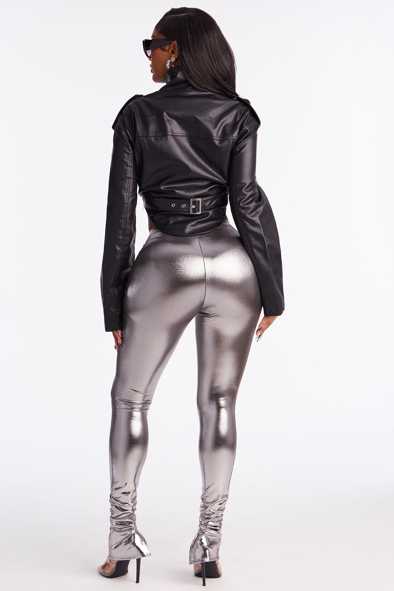 Ayla High Rise Metallic Stacked Legging - Silver