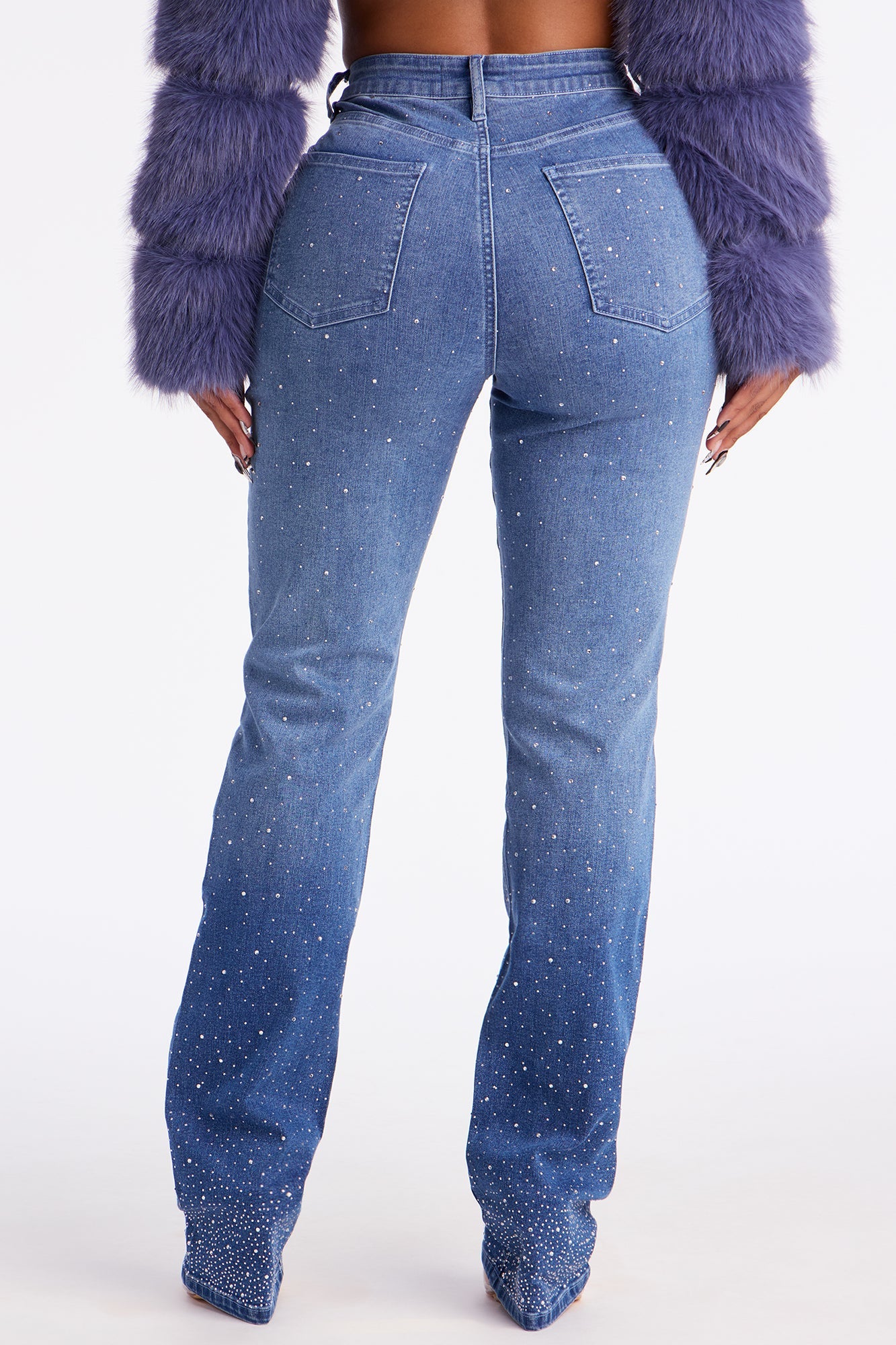 Full Of Glitz Embellished Bootcut Jeans - Medium Wash