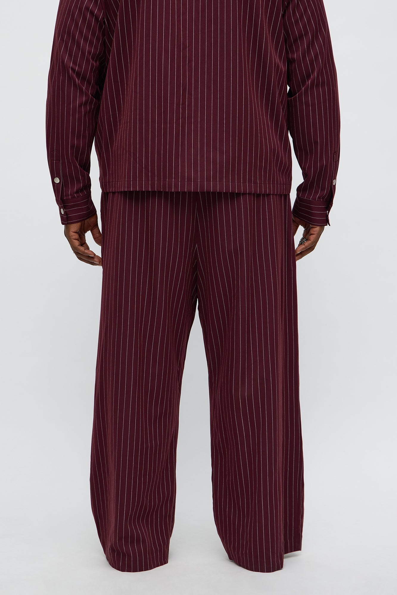 Wide Leg Straight Striped Trouser - Burgundy