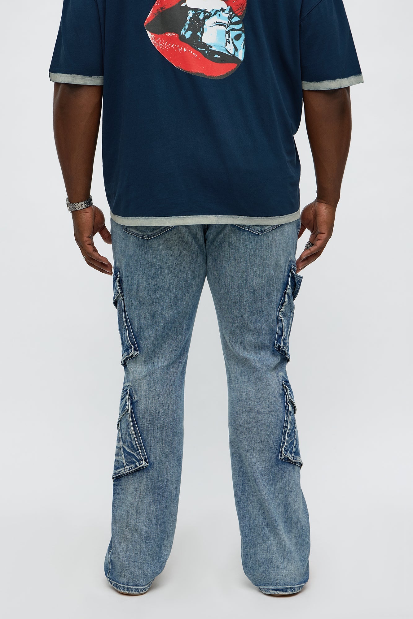 Stacked Skinny Flare Michel Cargo Jean - Medium Blue Wash