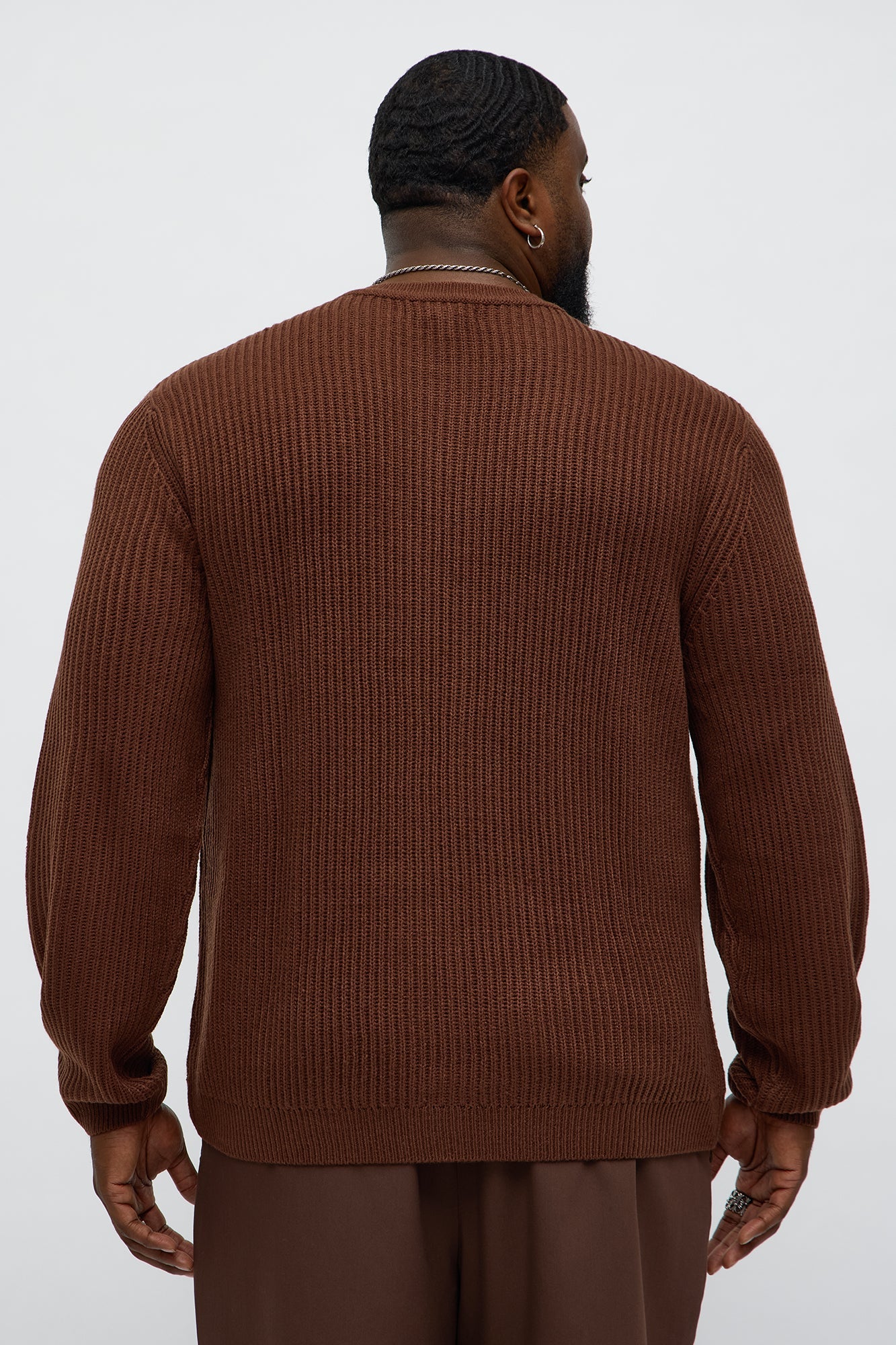 Heavy Ribbed Pullover Sweater - Brown