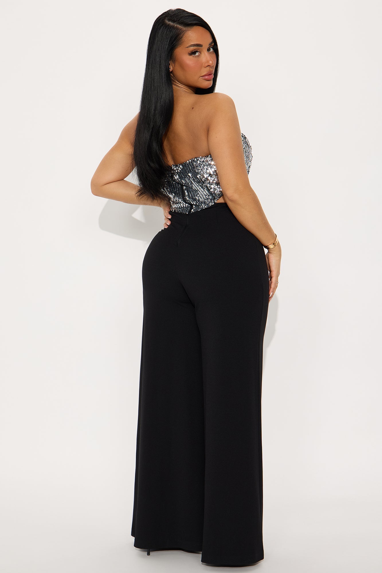 Cierra Sequin Strapless Jumpsuit - Silver