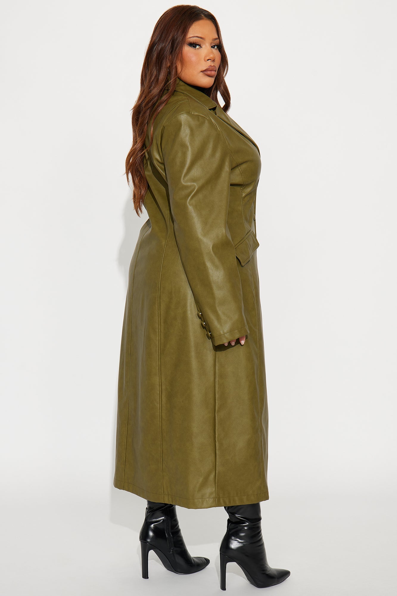 Taking Up Space Faux Leather Coat - Olive
