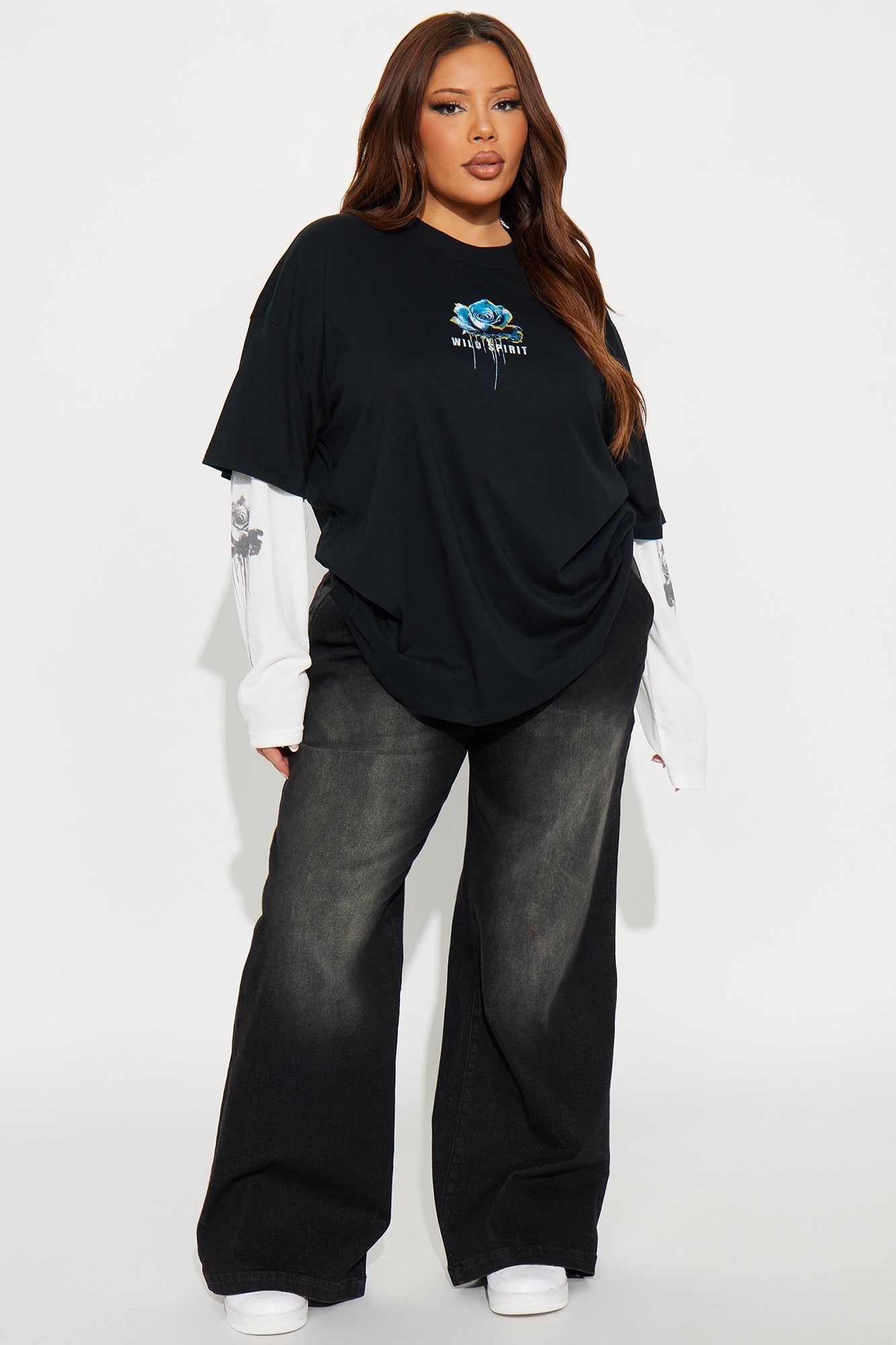 Wild Spirit Thermal Long Sleeve 2Fer Tee - Black/White