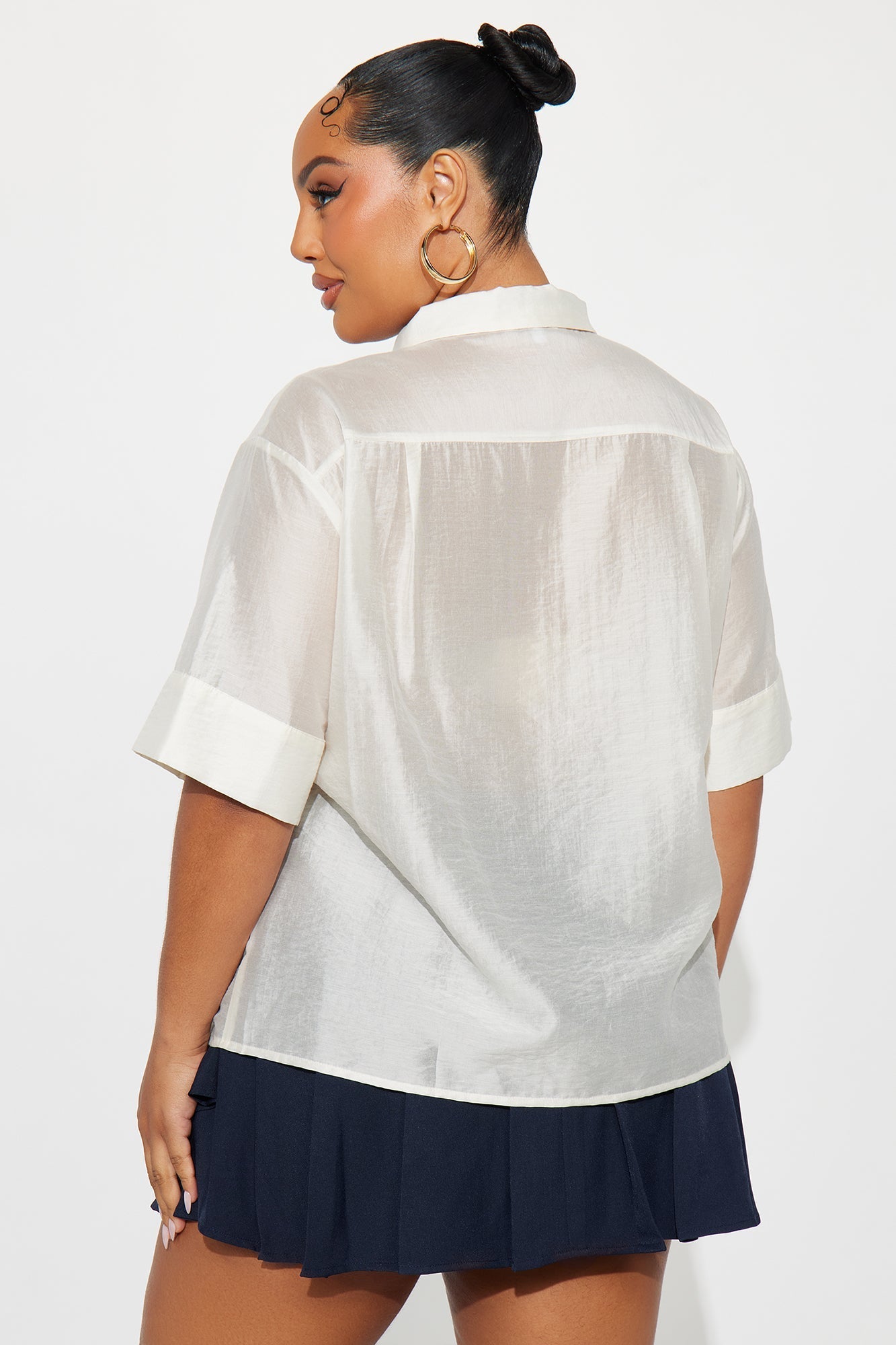 Give It A Try Neck Tie Organza Shirt - Ivory/combo