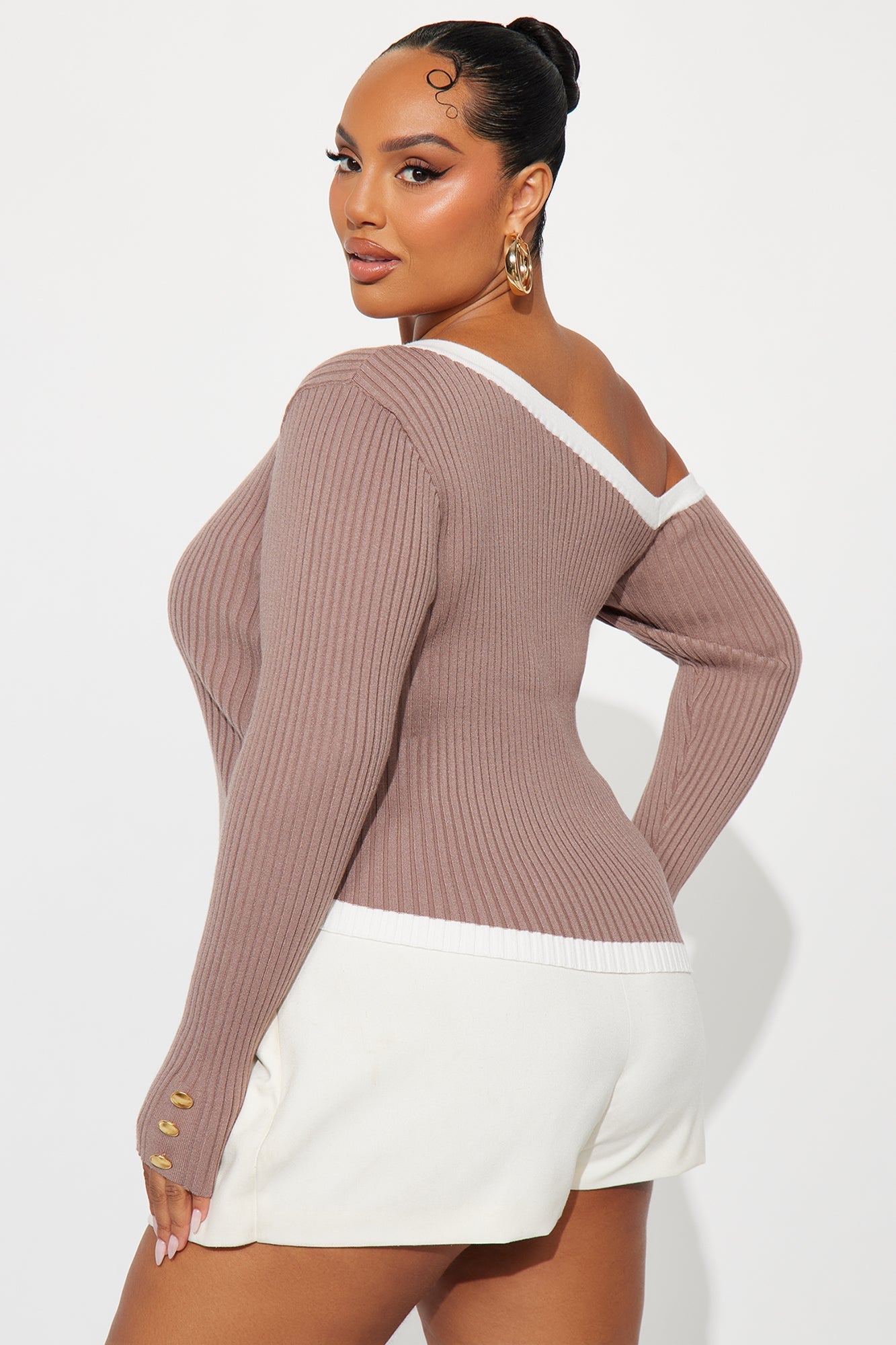 Katelyn Contrast Sweater Top - Mocha/combo