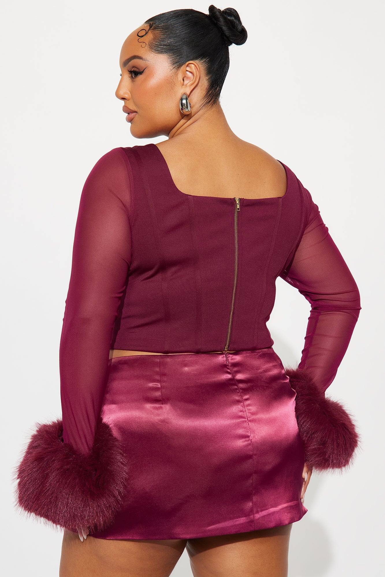 Isa Faux Fur Corset Top - Burgundy