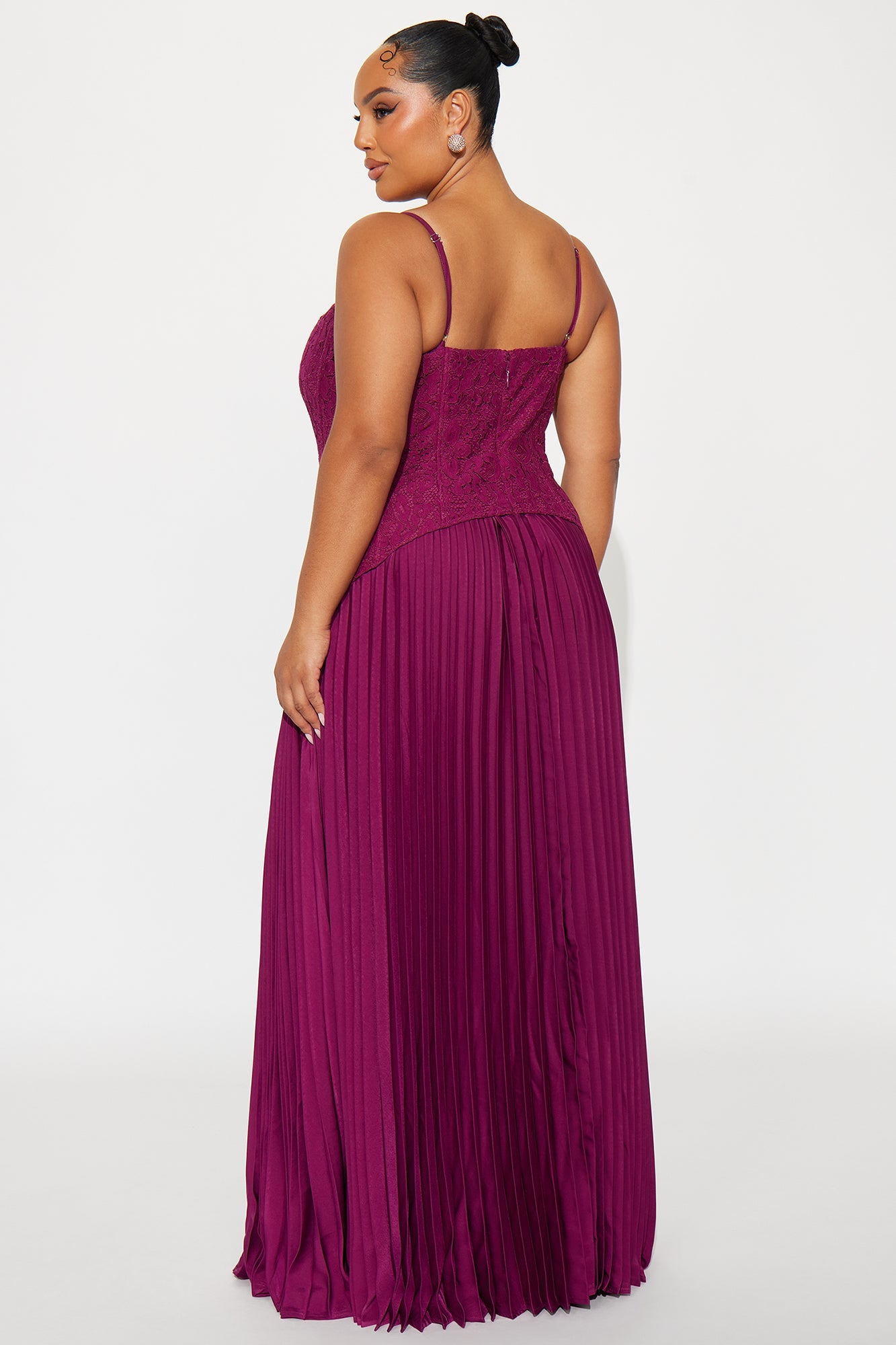 Daniella Lace Corset Pleated Maxi Dress - Plum
