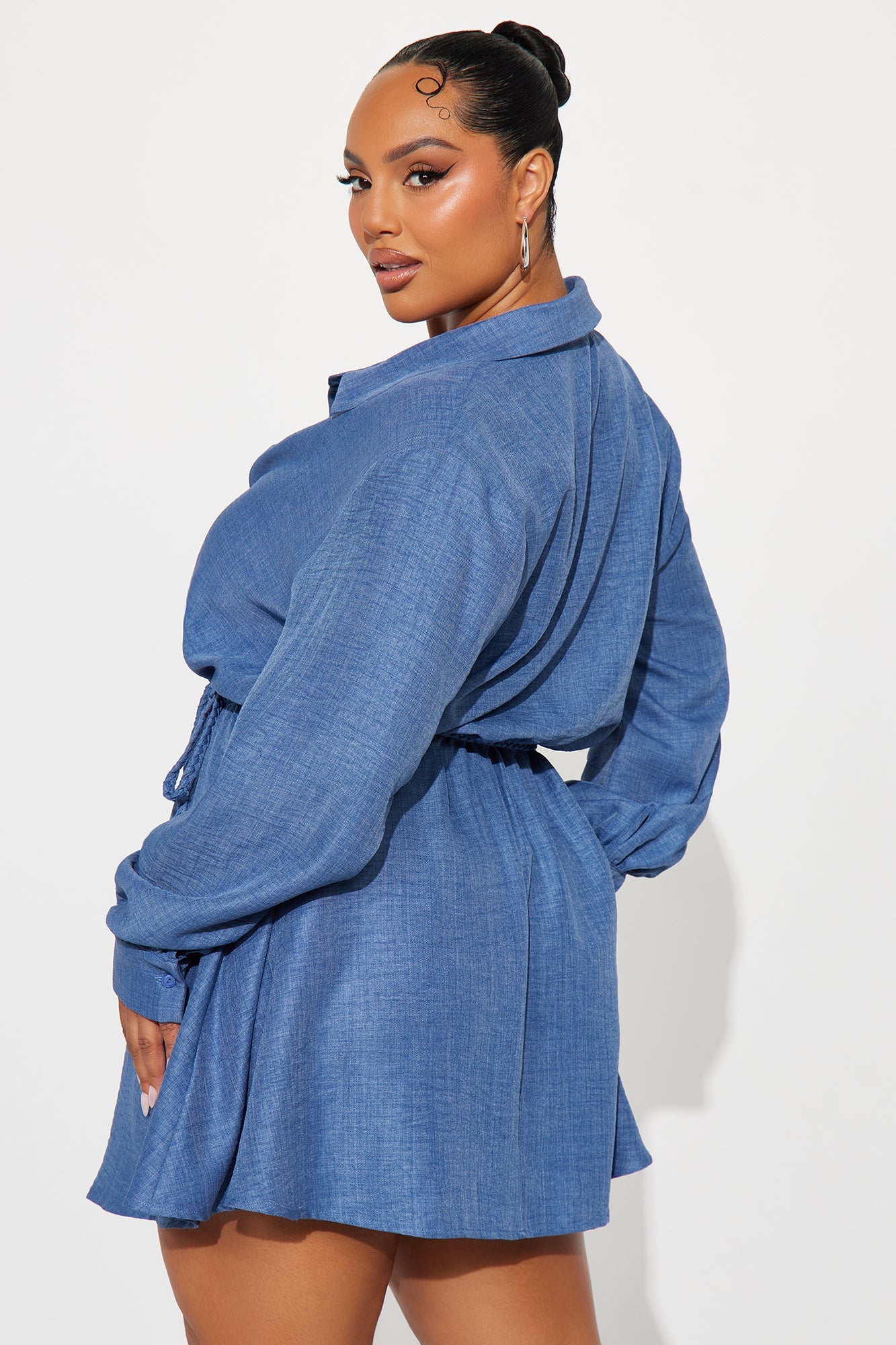 Julia Belted Linen Mini Dress - Denim