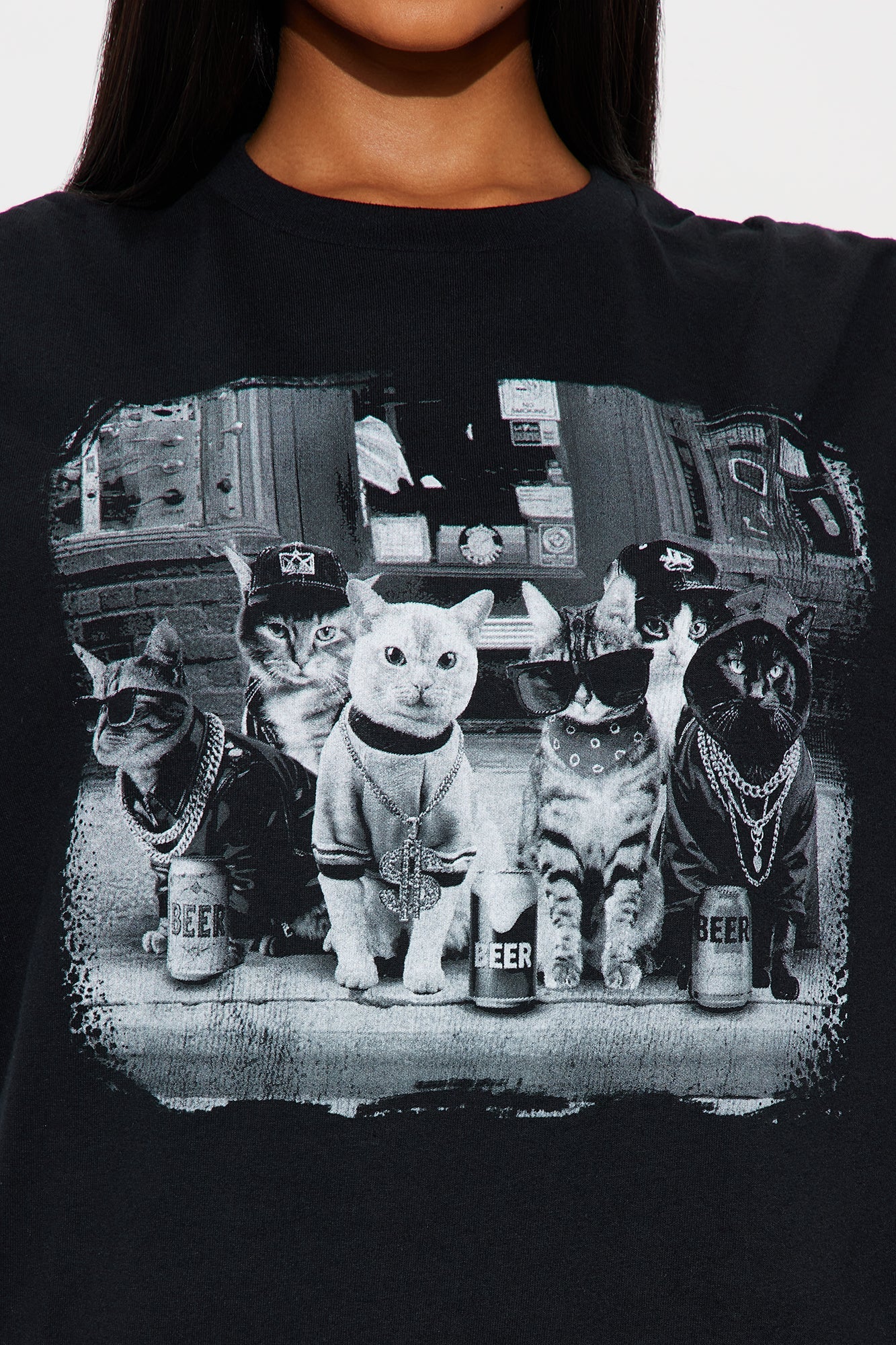 Cat Gang Crew Neck Tee - Black