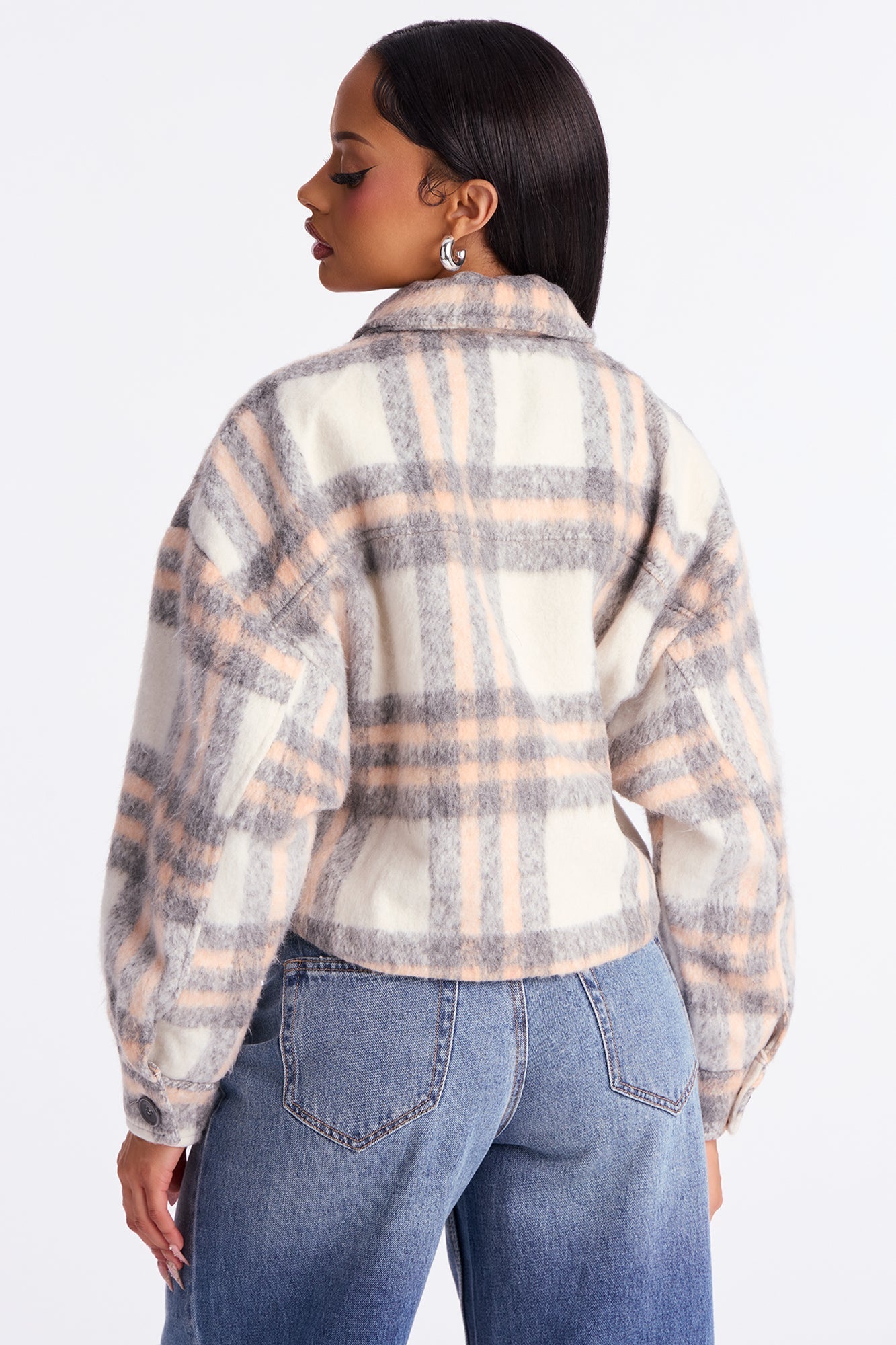 Sienna Plaid Cropped Shacket - Blush